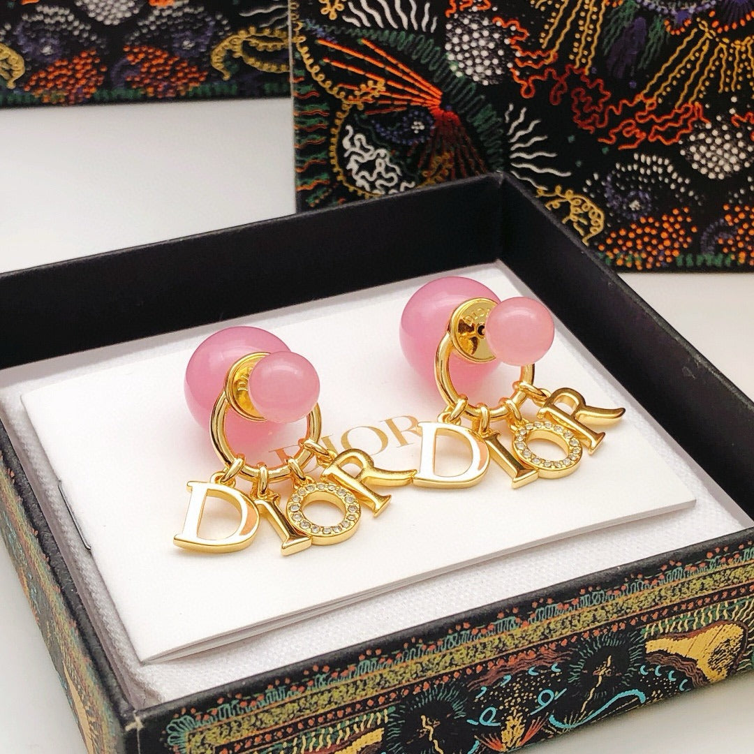 Dior Pink Brass Logo Earrings