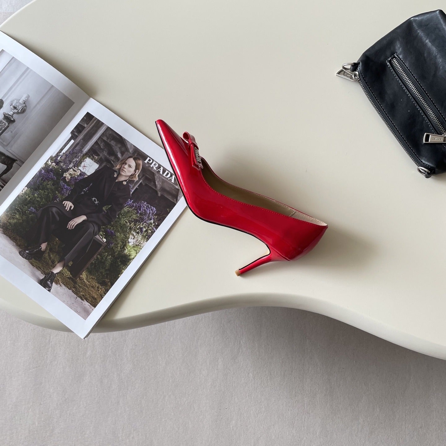 Prada Lambskin Leather Bow Heels
