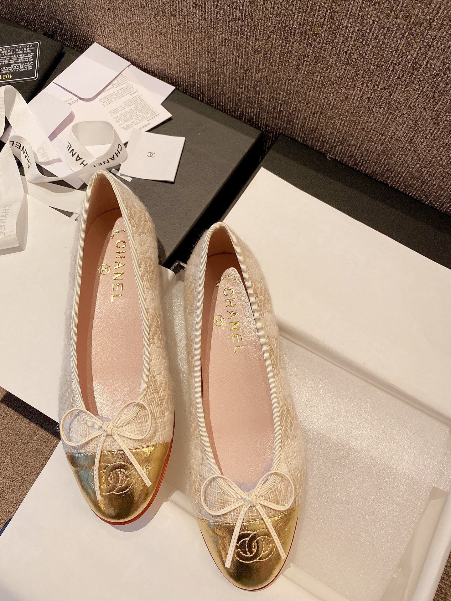 Chanel Leather Bow Ballet Flats