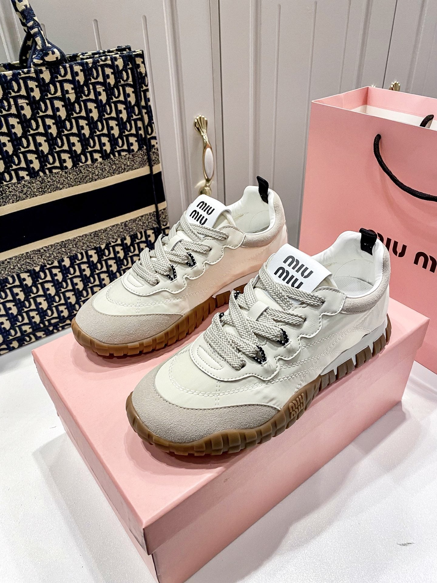 Miu Miu Black Canvas & Leather Vintage-Finish Sneakers