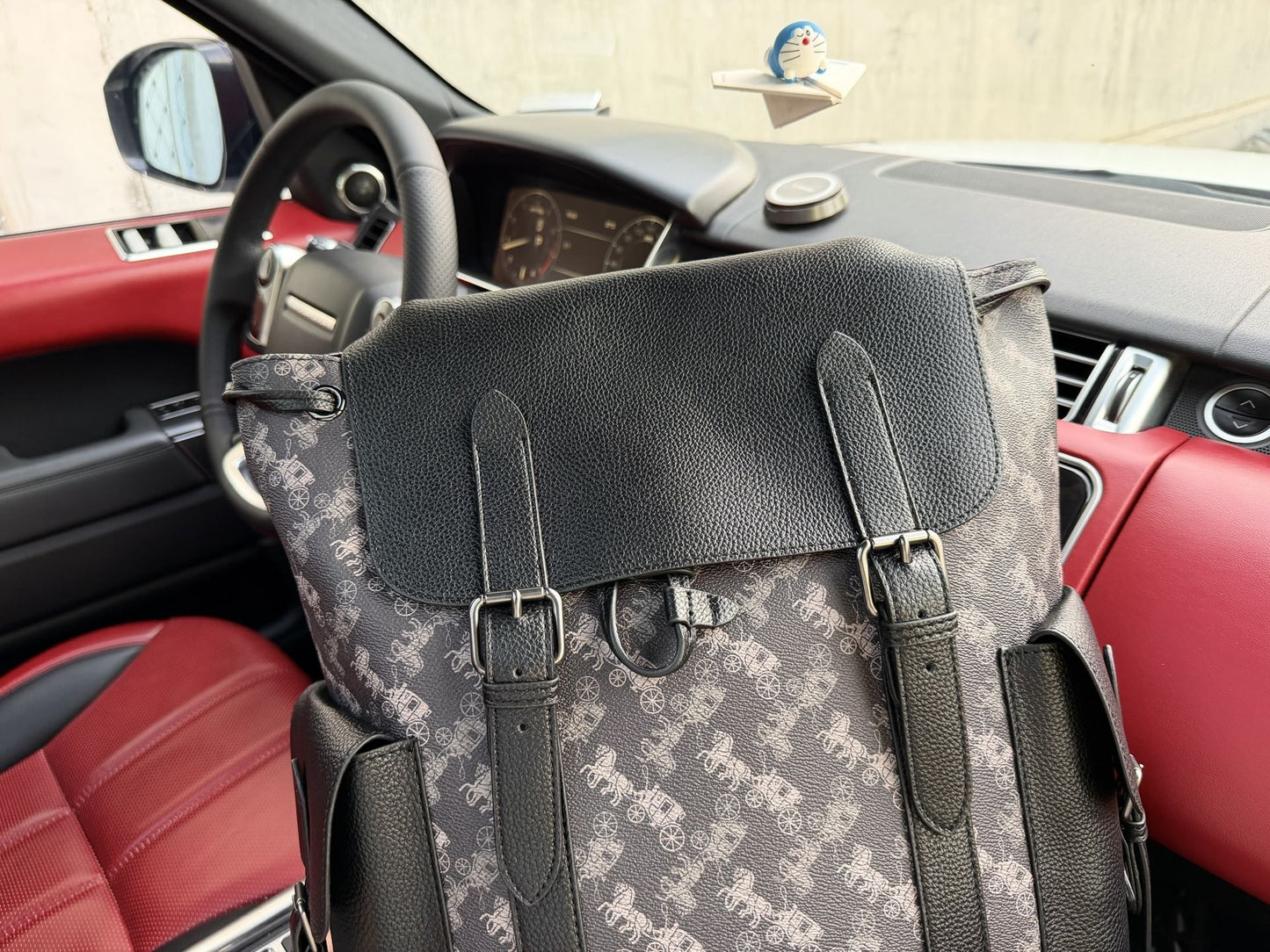 Coach Black Leather & Canvas Logo Backpack