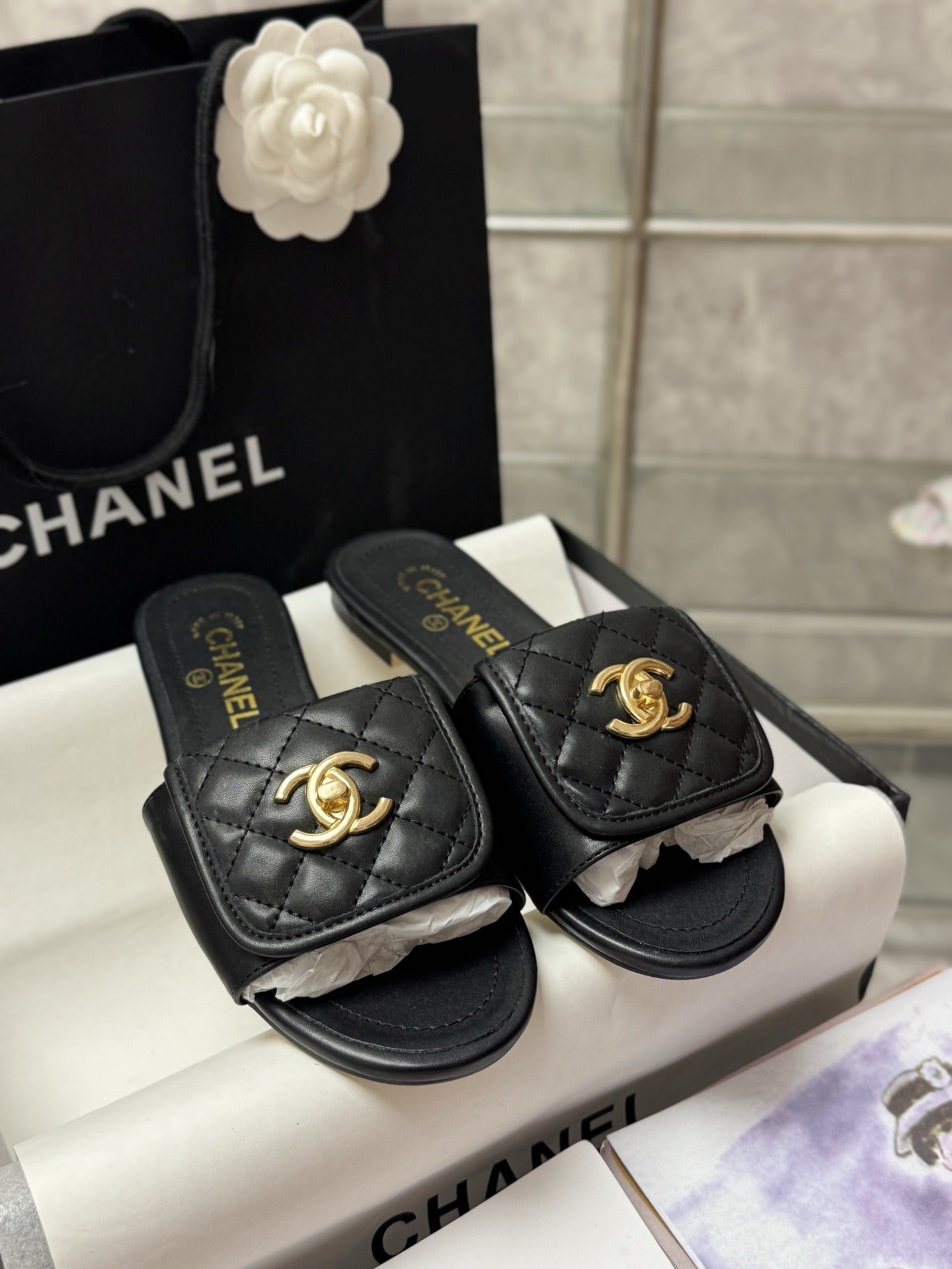 Chanel Lambskin Leather Slides
