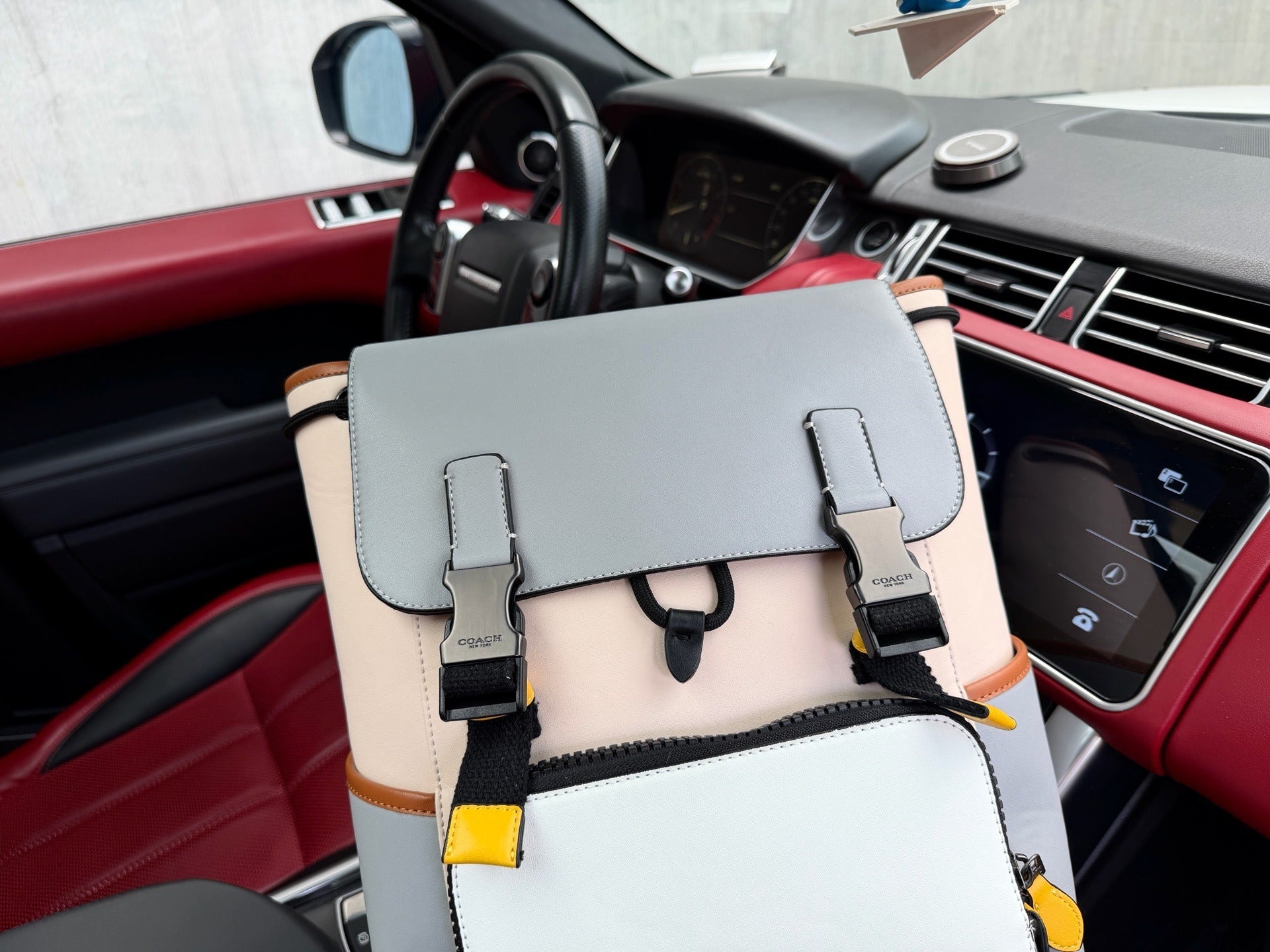Coach Gray Leather Logo Backpack