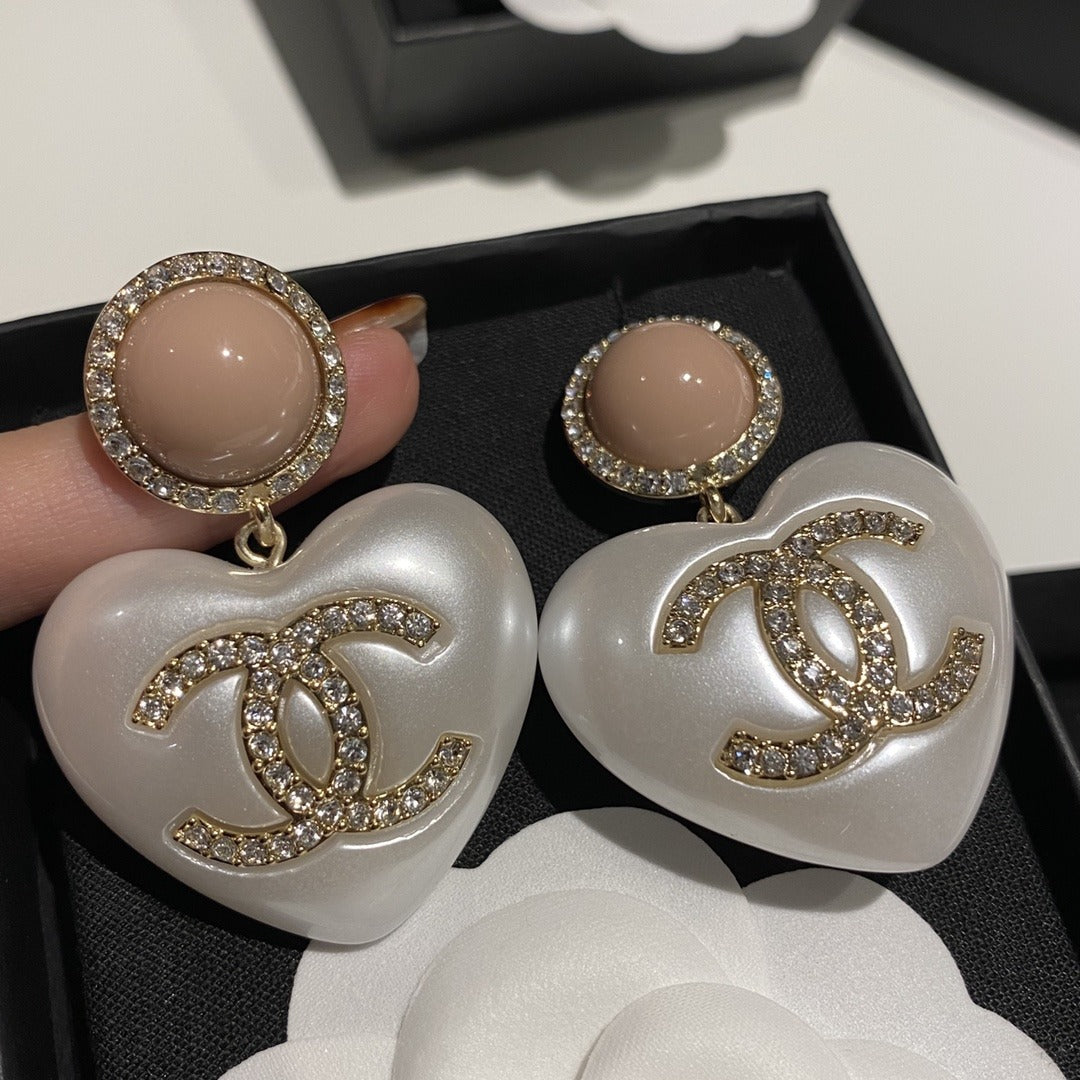 Chanel White Heart Earrings