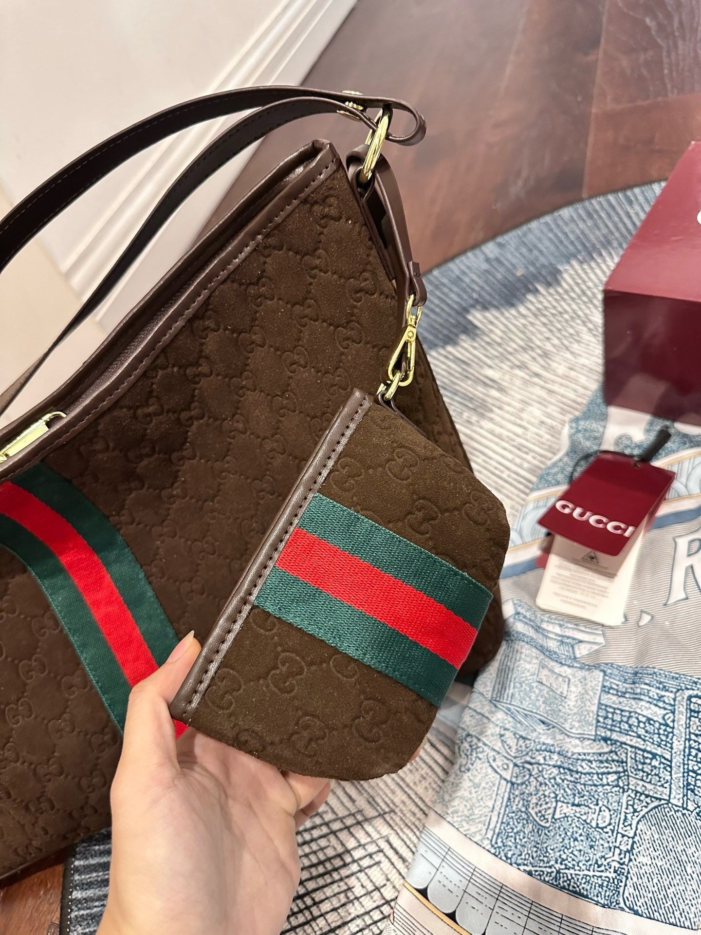 Gucci Suede & Canvas Vintage-Finish Crossbody Bag