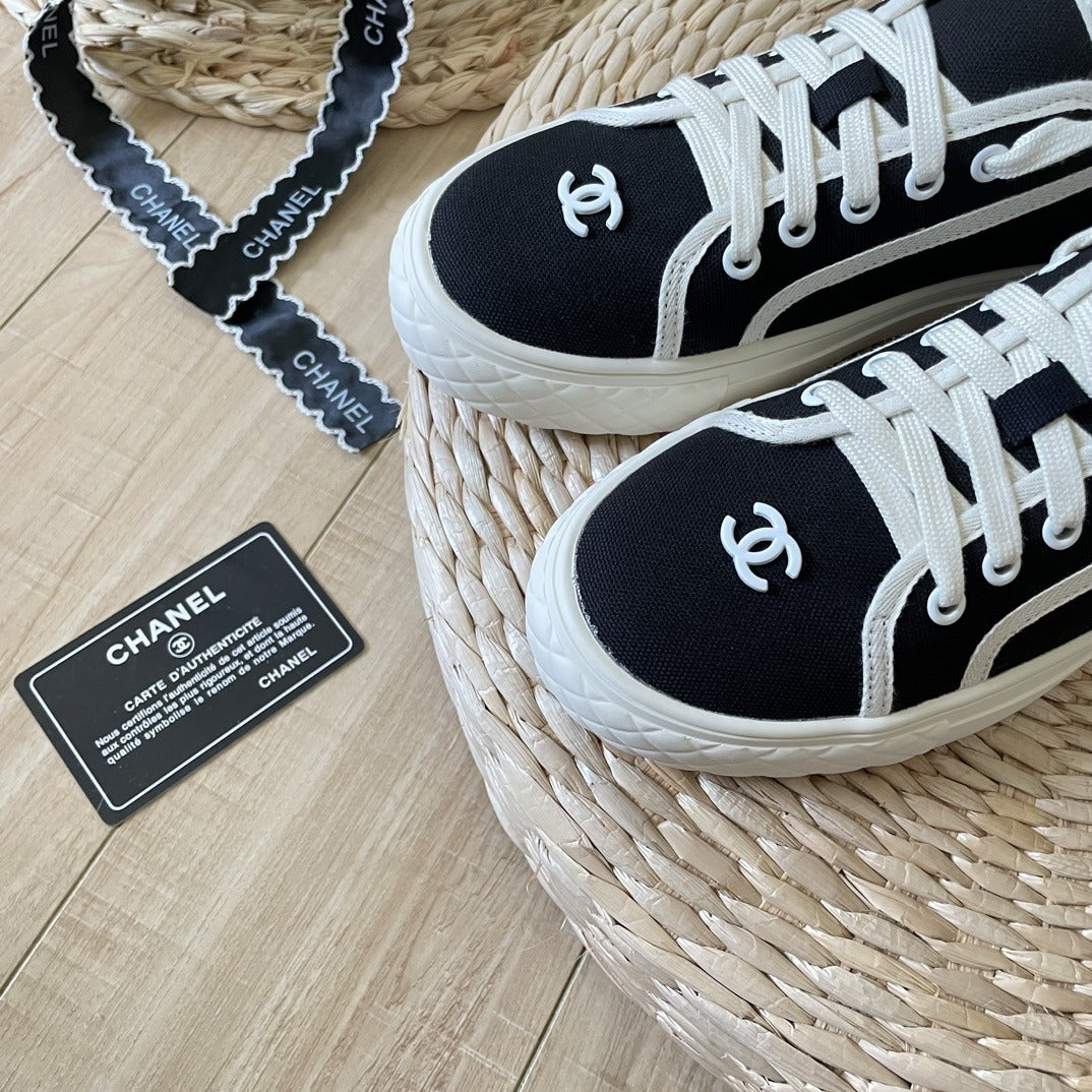 Chanel Canvas & Lambskin Leather Sneakers