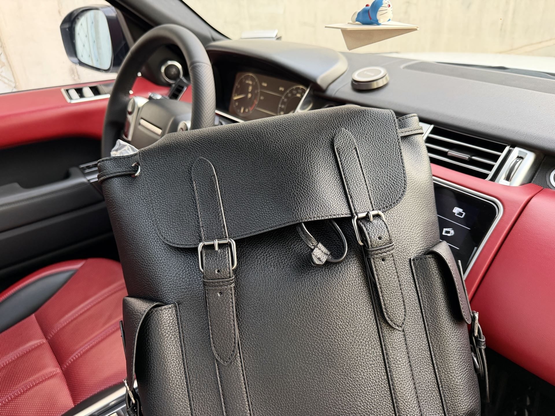Coach Black Leather Logo Backpack