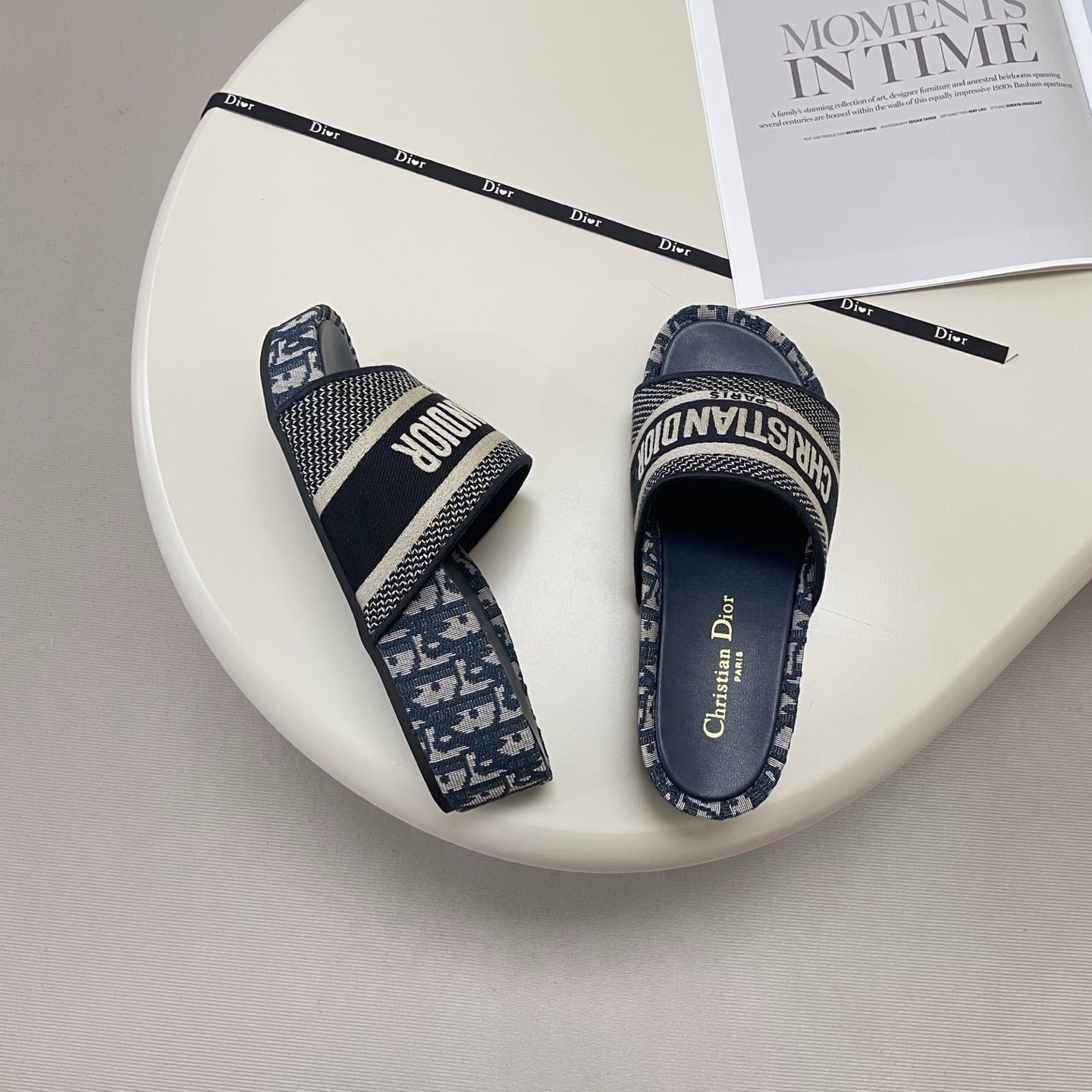 Dior Leather Embroidered Slides
