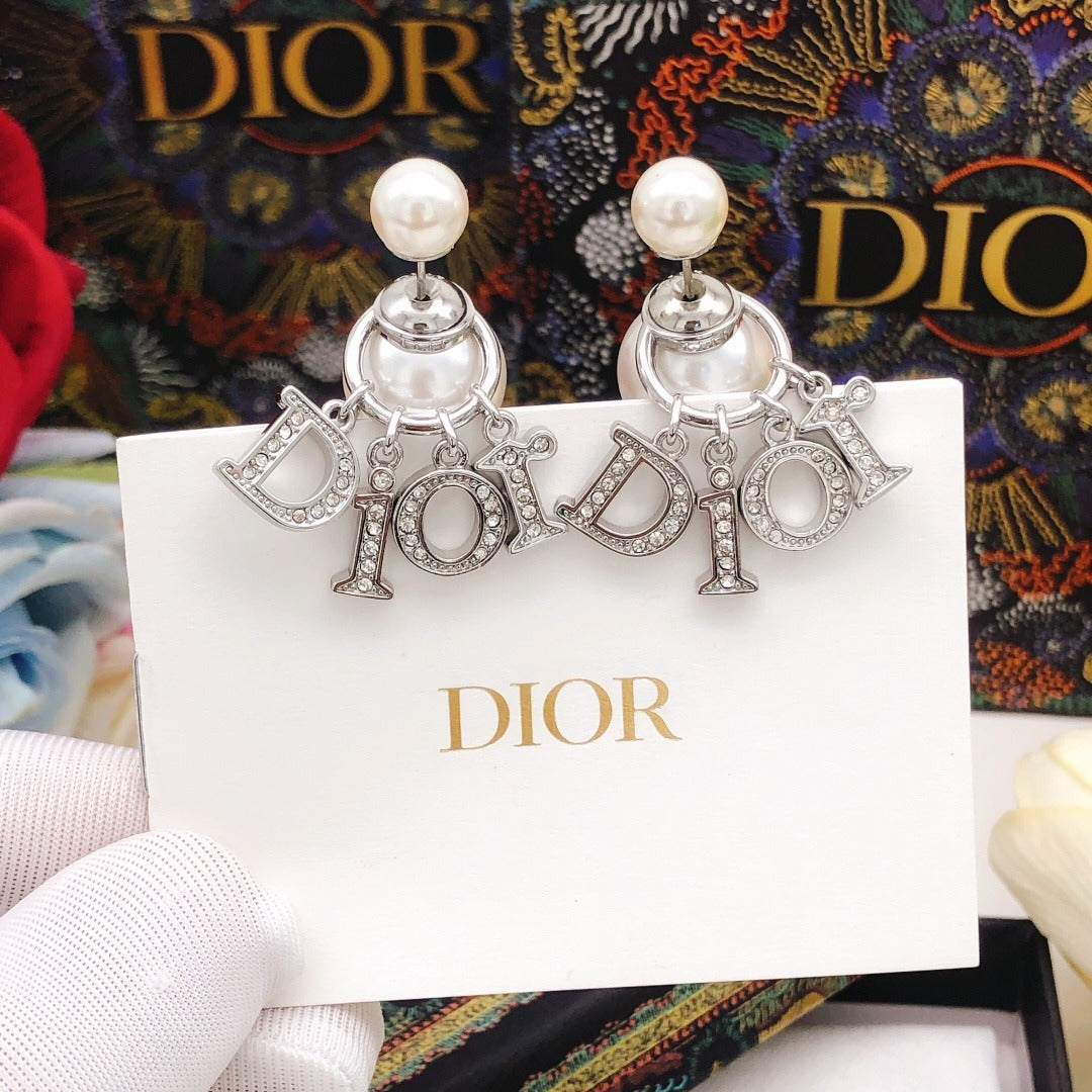 Dior Silver Brass Pearl Earrings