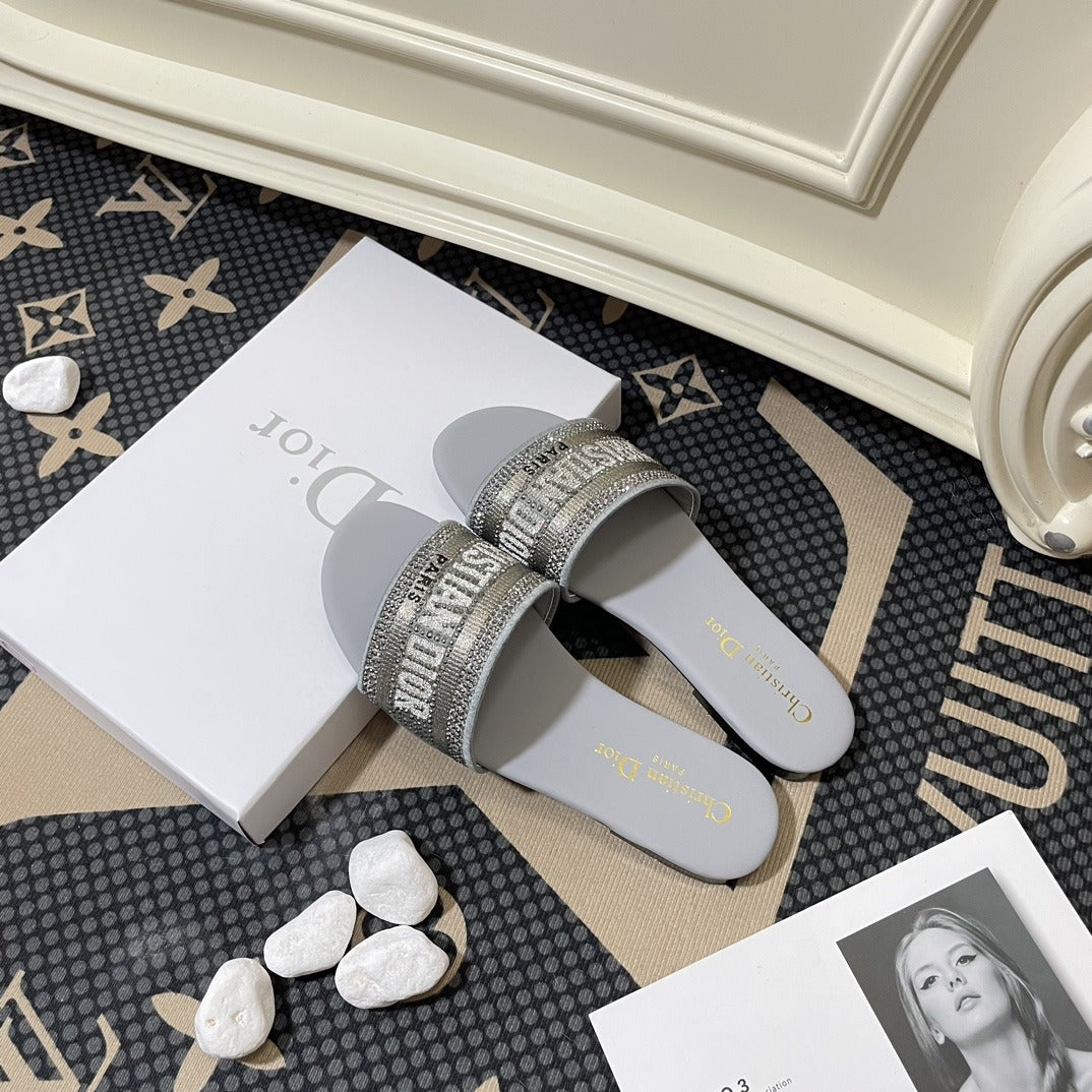 Dior Lambskin Leather Embroidered Slides