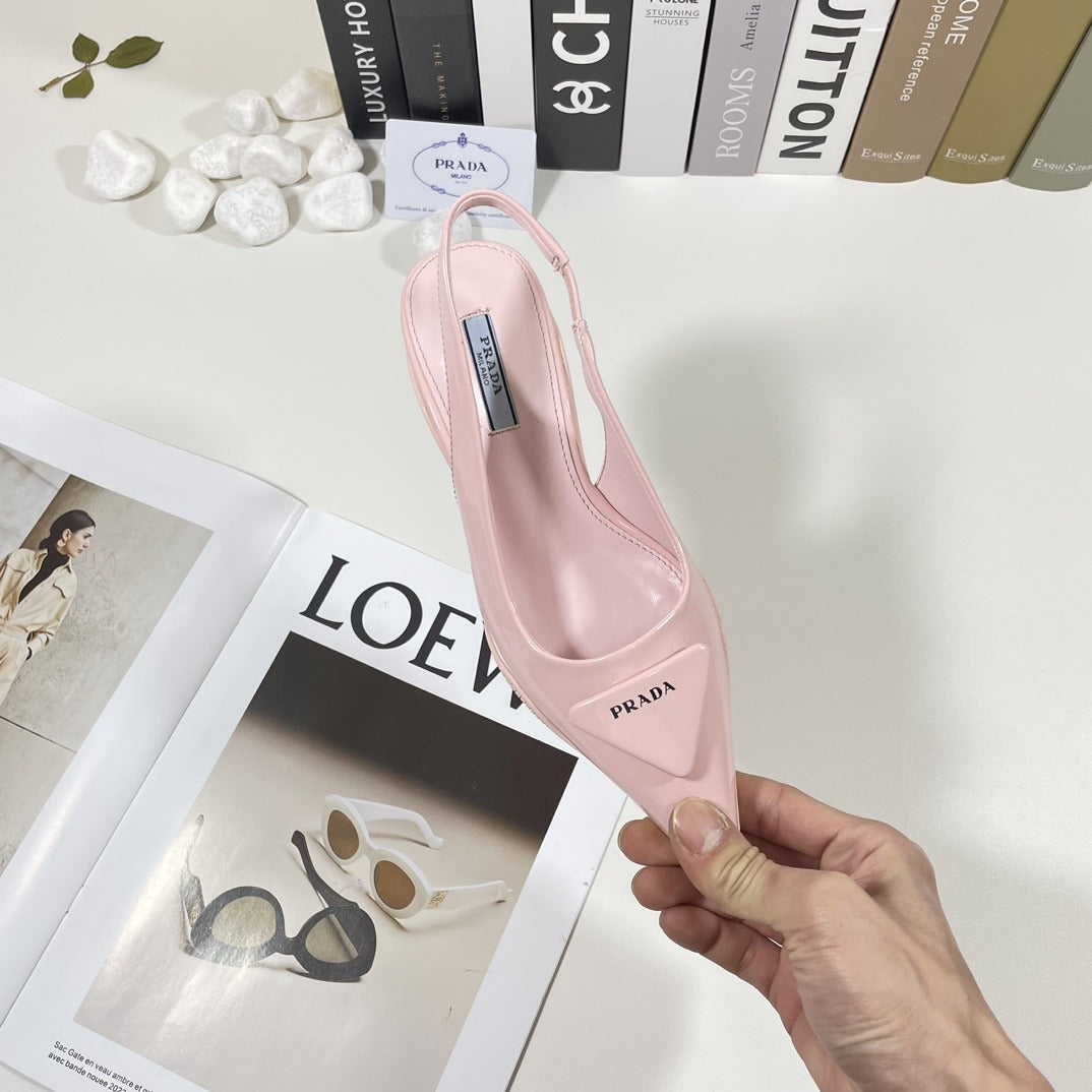 Prada Patent Leather & Lambskin Leather Pointed Toe Sandals