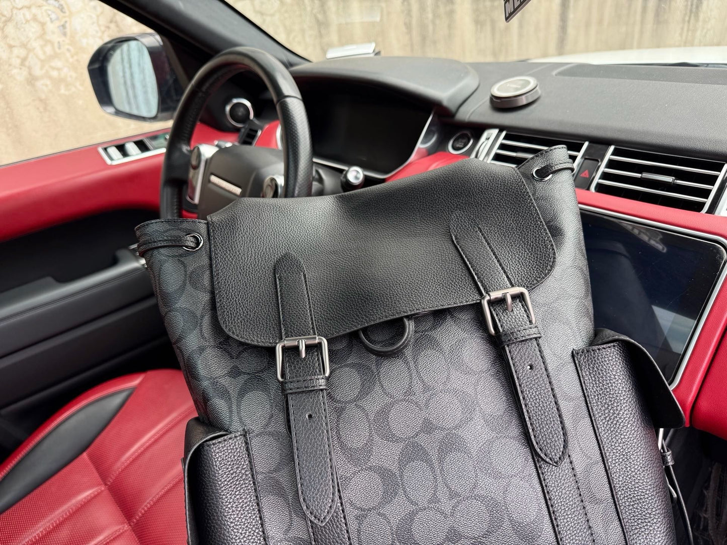 Coach Black Leather & Canvas Logo Backpack