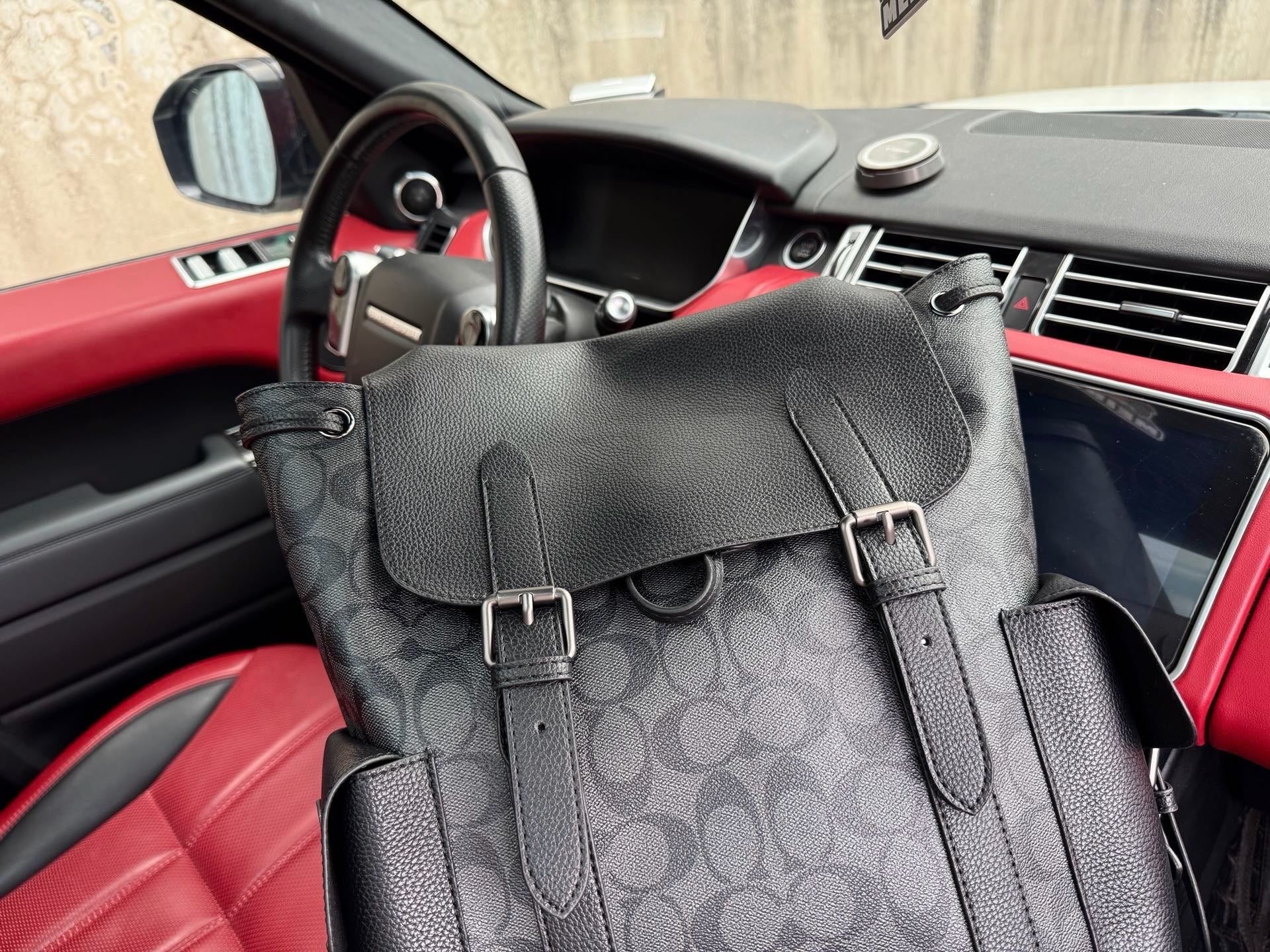 Coach Black Leather & Canvas Logo Backpack