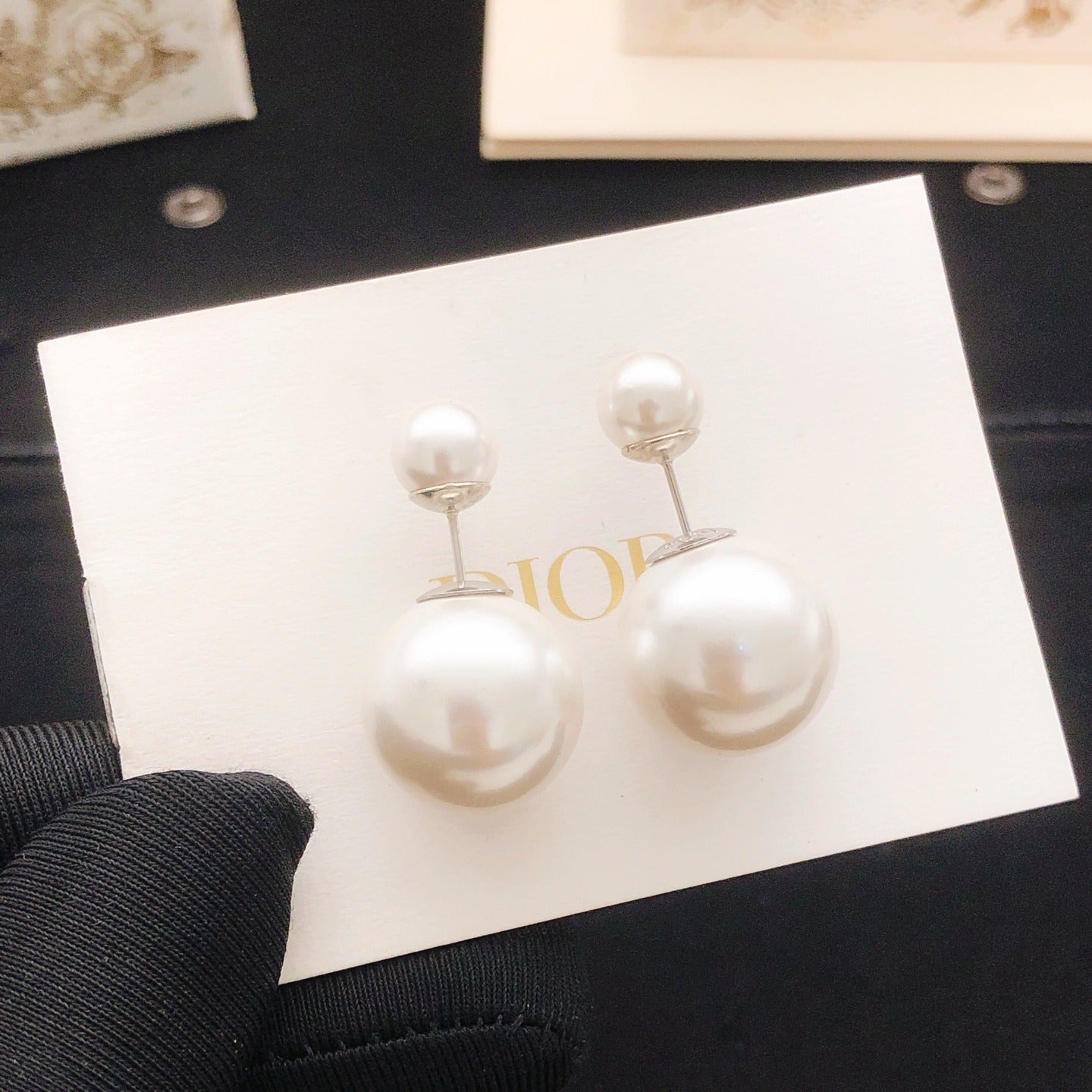 Dior White Sterling Silver Pearl Earrings