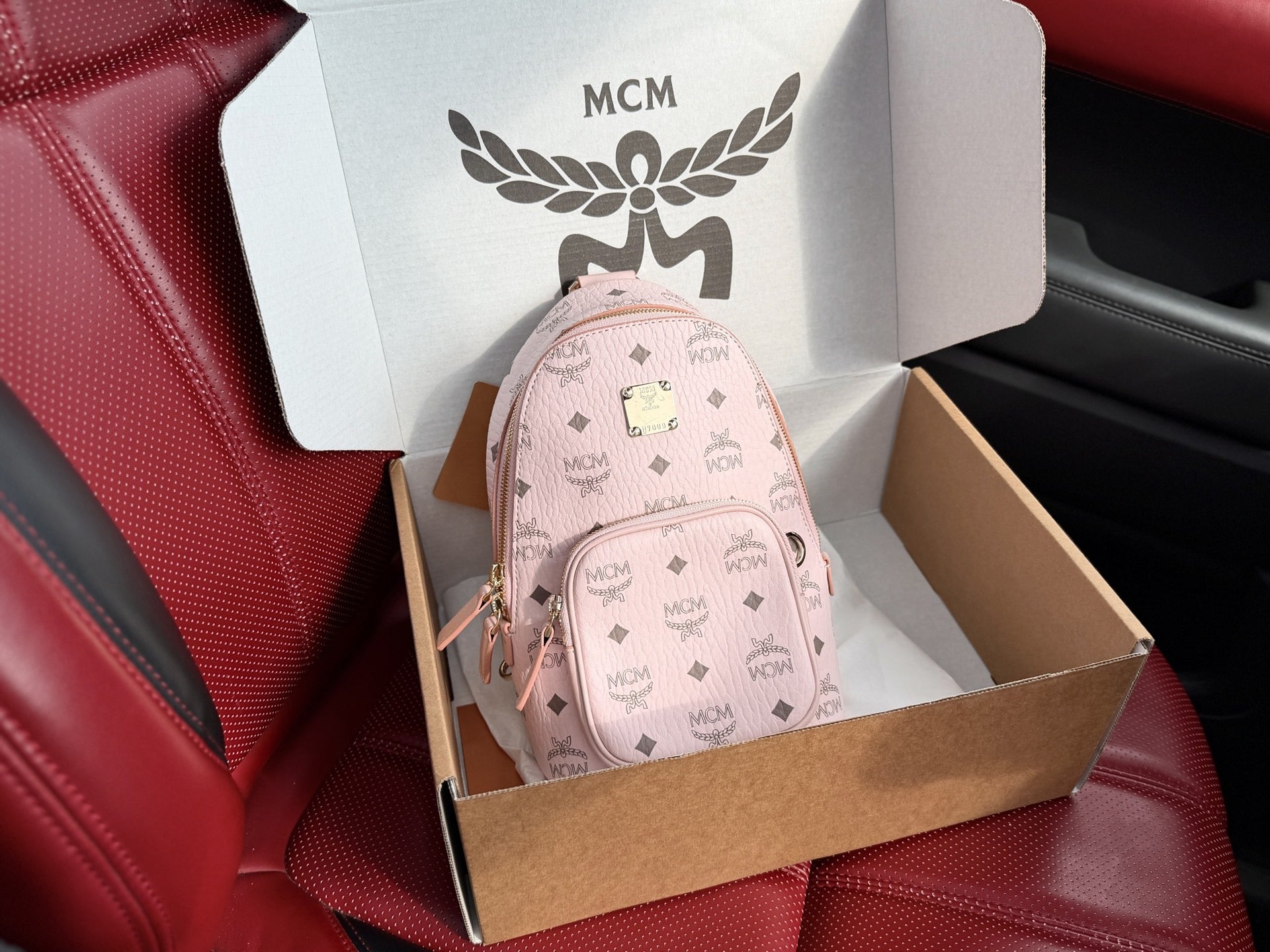 MCM Pink Leather Logo Crossbody Bag