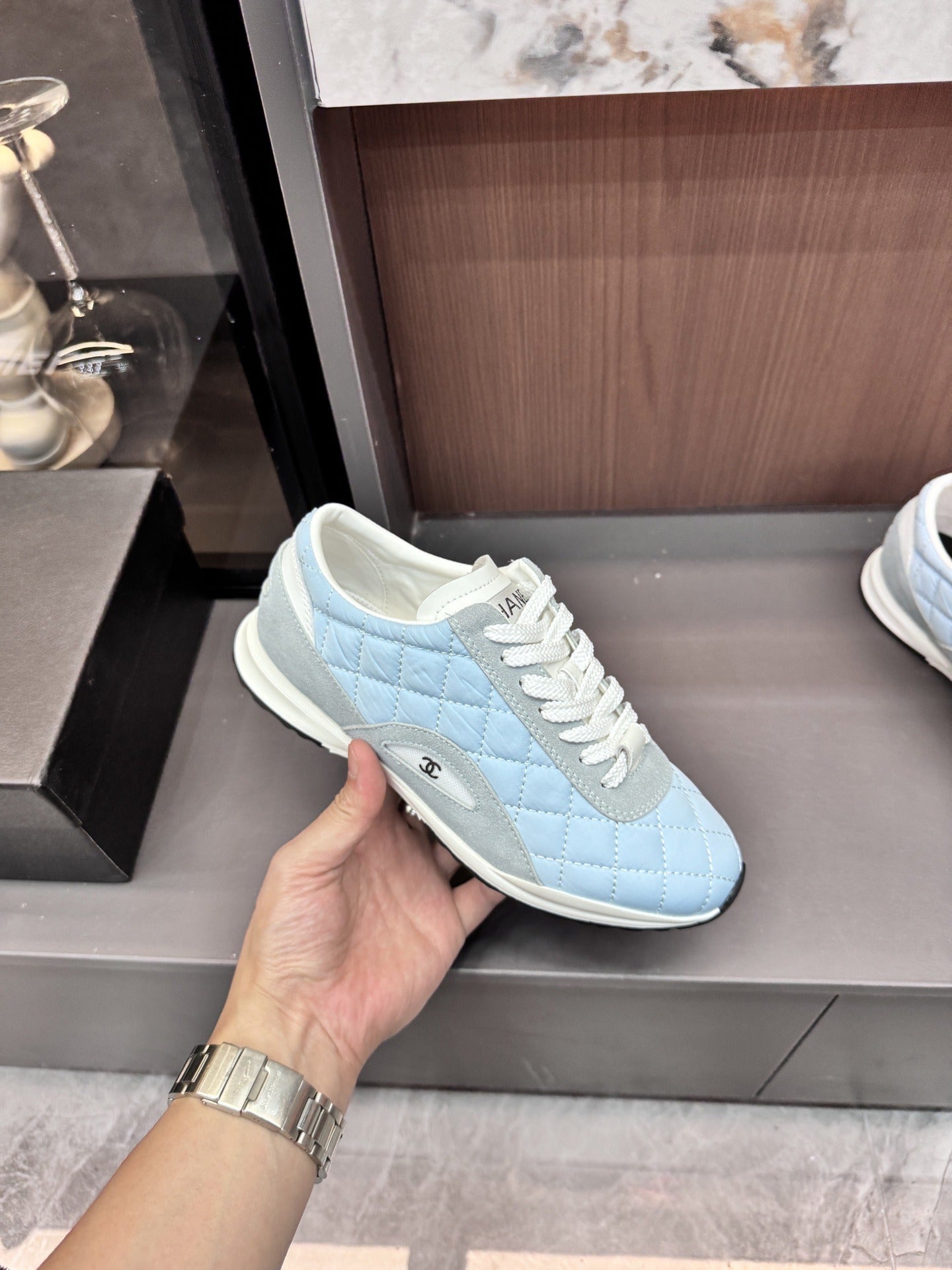 Chanel Black Lambskin Leather Logo Sneakers