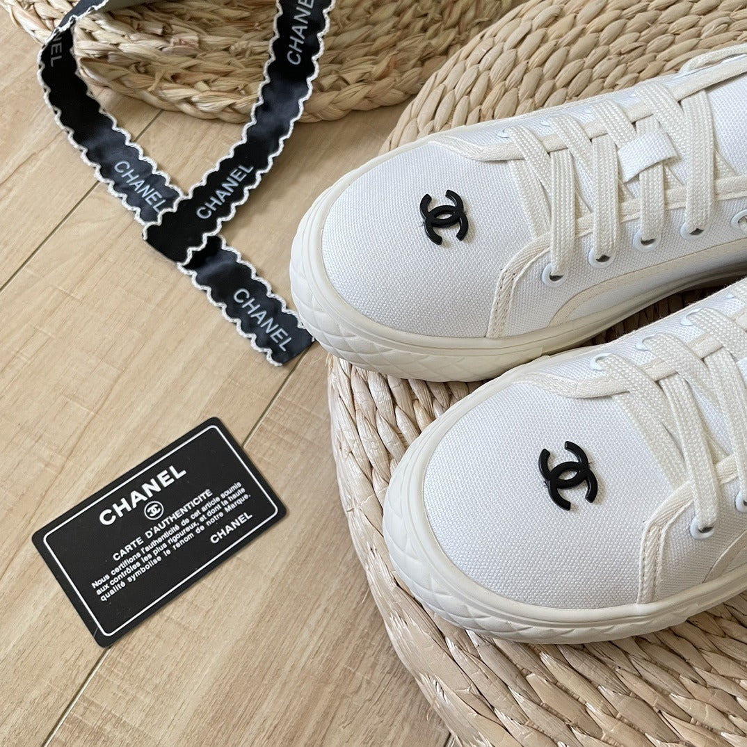 Chanel Canvas & Lambskin Leather Sneakers