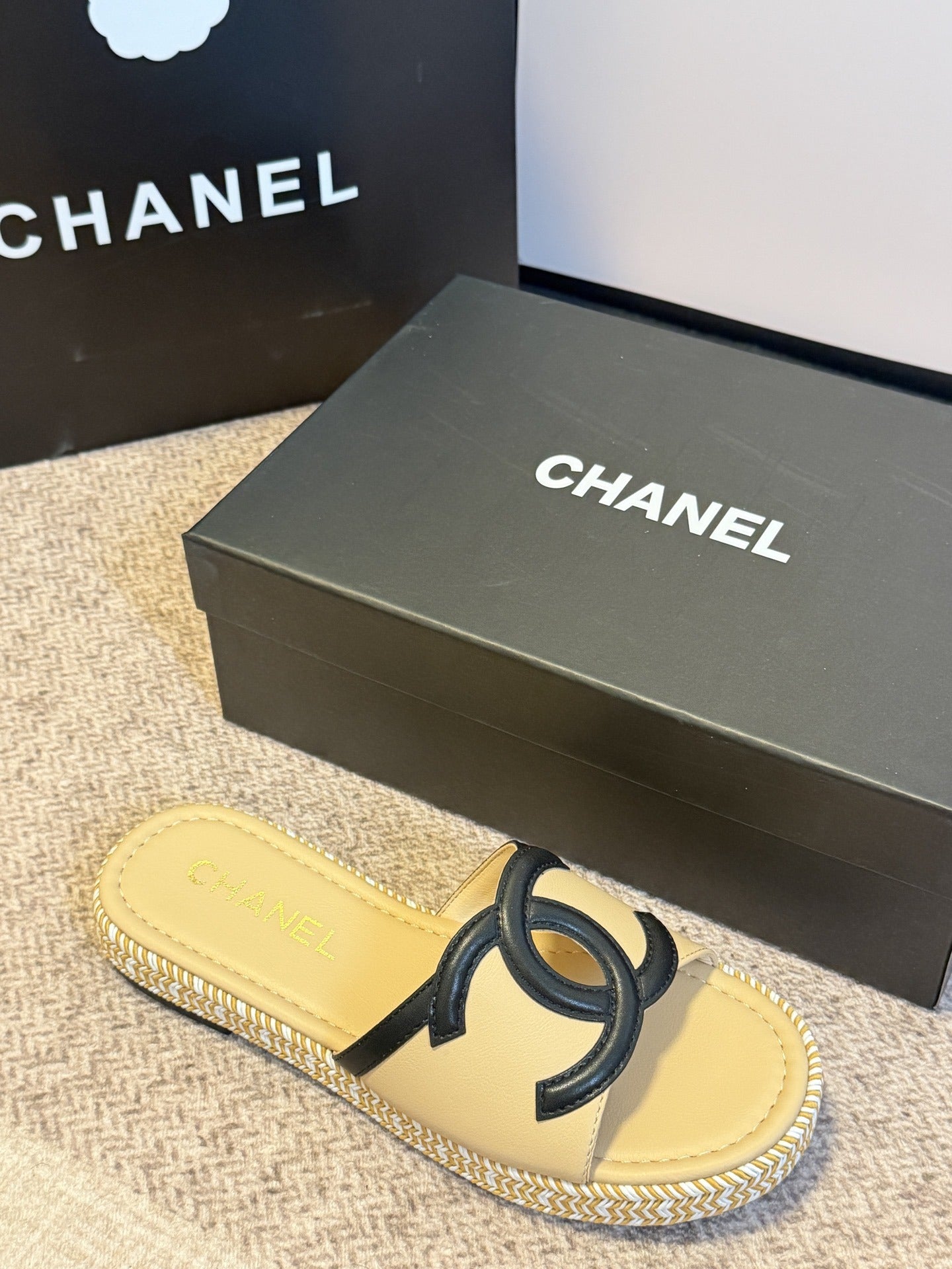 Chanel Lambskin Leather Logo Slides