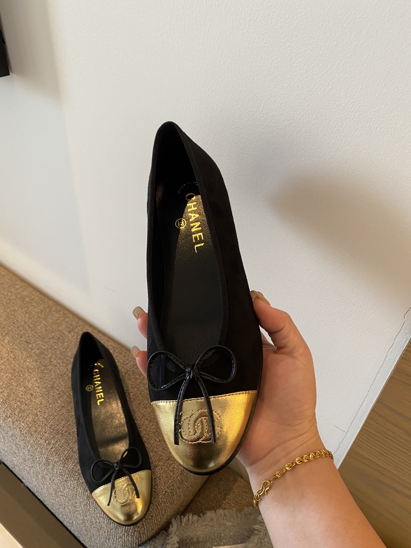 Chanel Leather Bow Ballet Flats