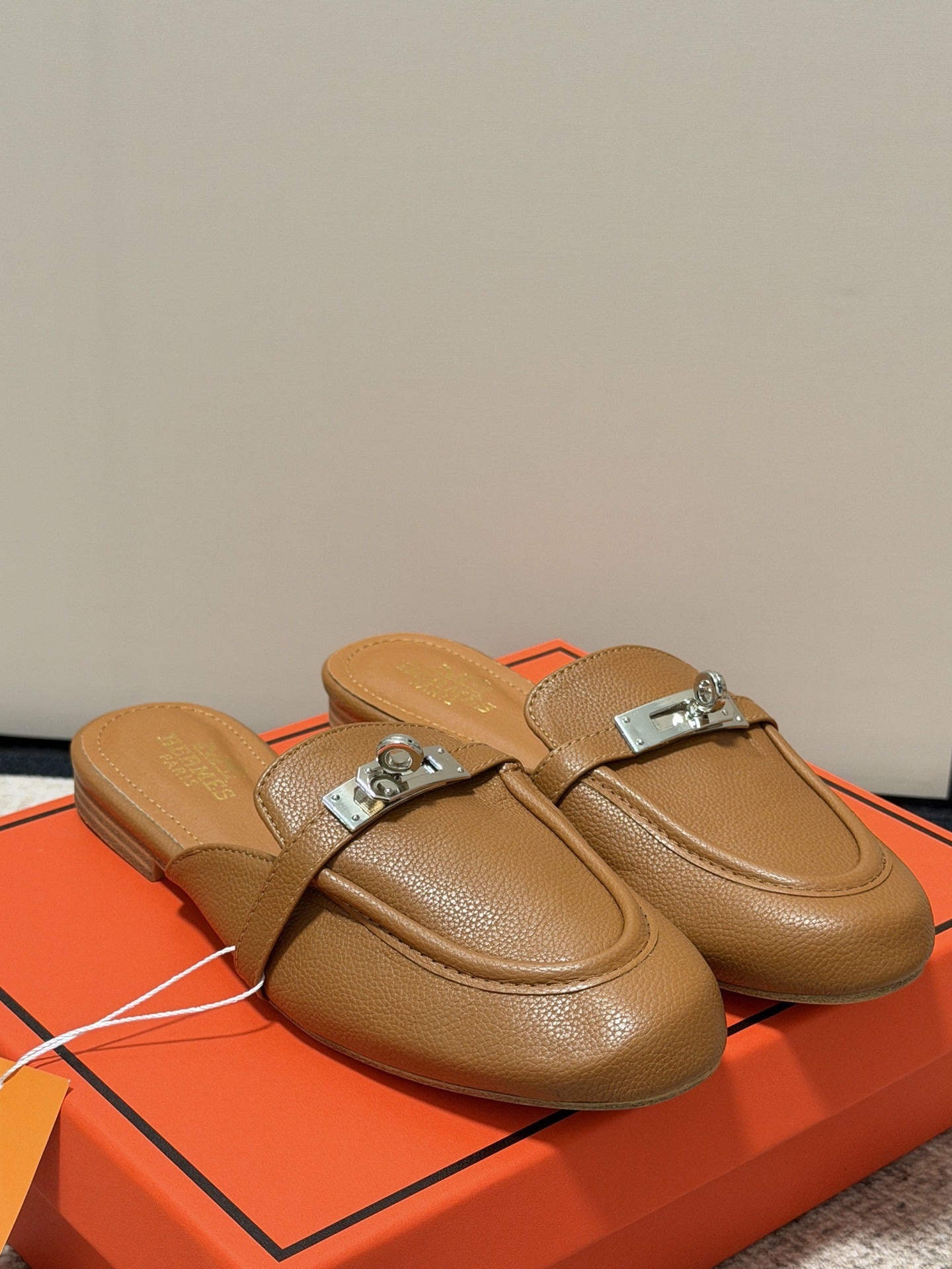 Hermes Calfskin Leather Logo Slides