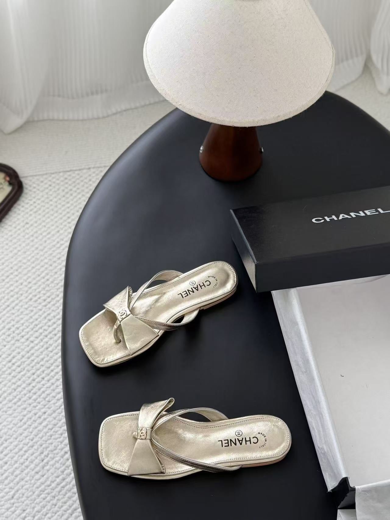 Chanel Lambskin Leather Bow Slides