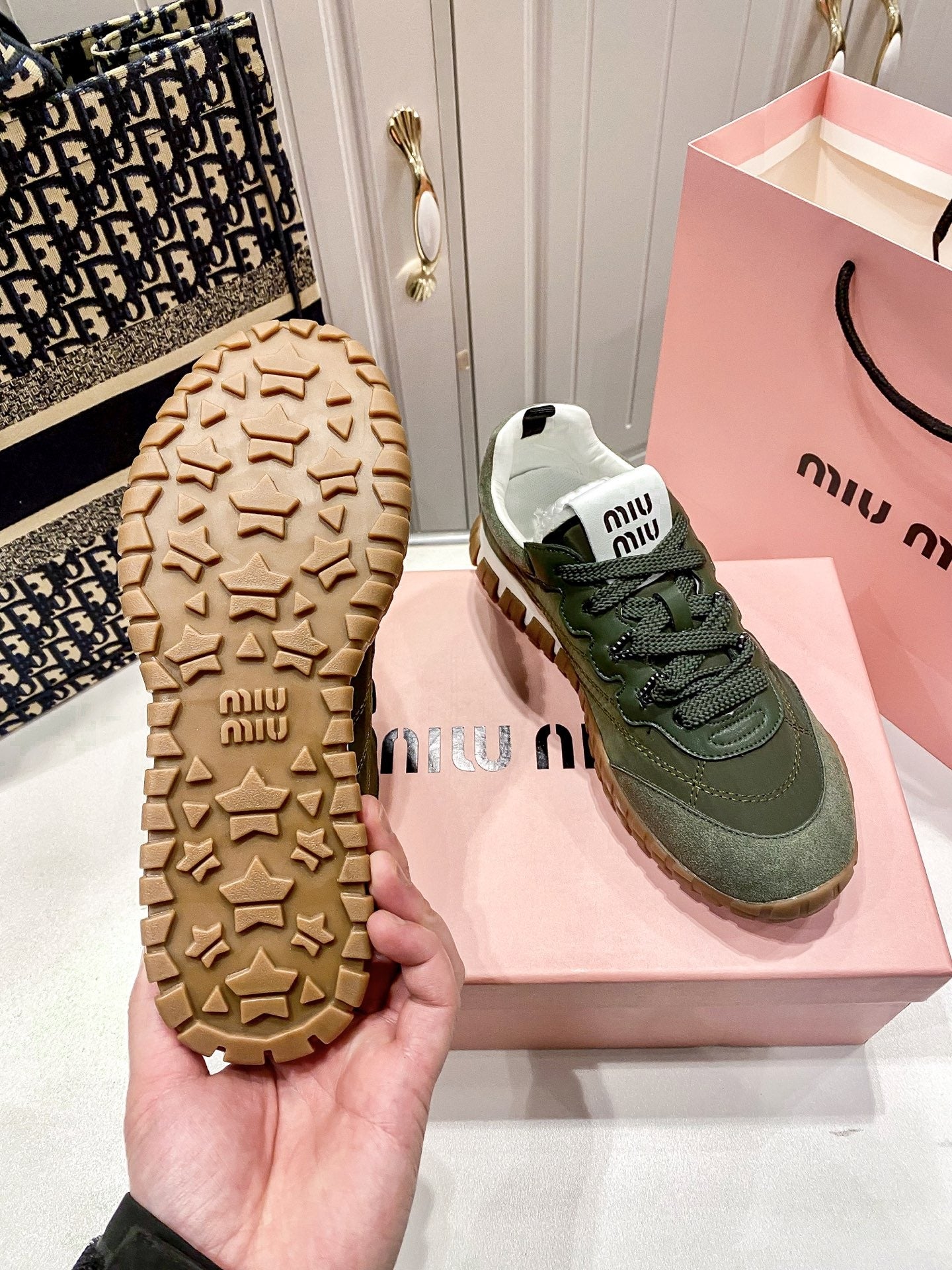Miu Miu Black Canvas & Leather Vintage-Finish Sneakers