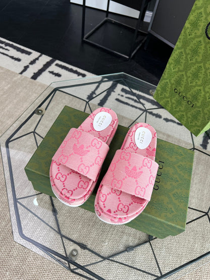 Gucci Green Canvas & Leather Double G Slides
