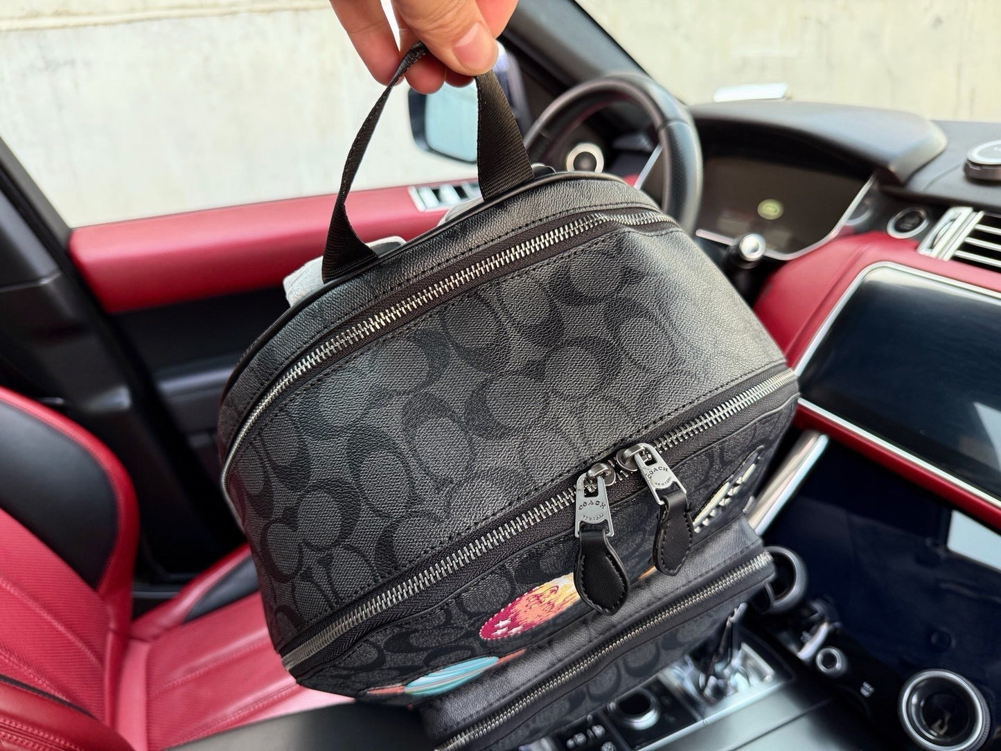 Coach Black Canvas & Calfskin Leather Logo Backpack