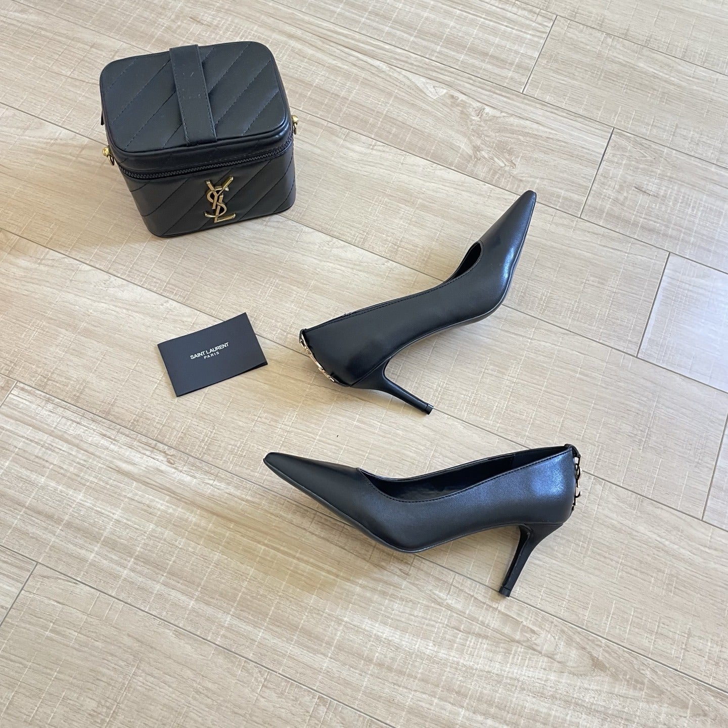 Saint Laurent Lambskin Leather Logo Heels