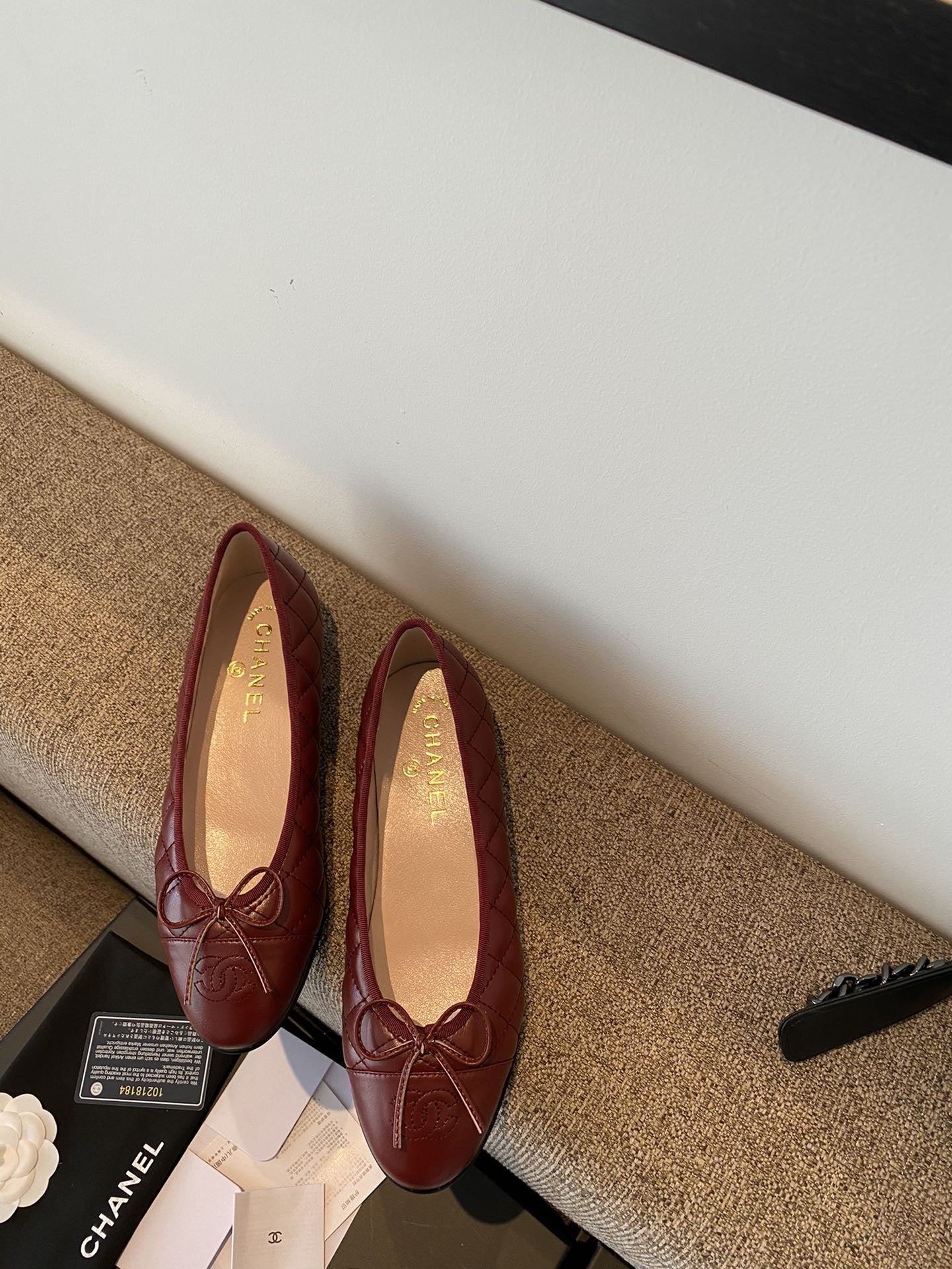 Chanel Leather Bow Ballet Flats