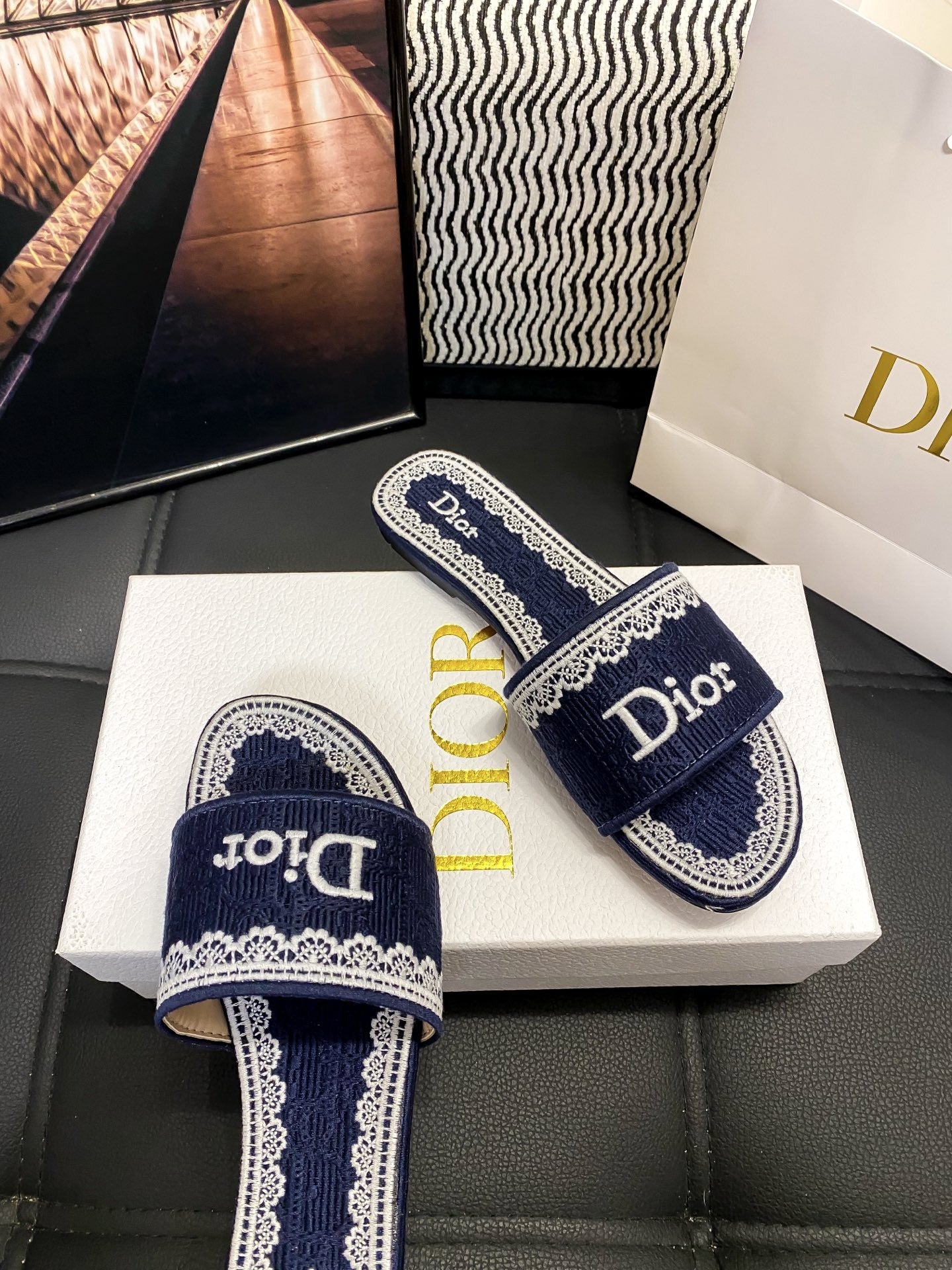 Dior Leather Logo Slides