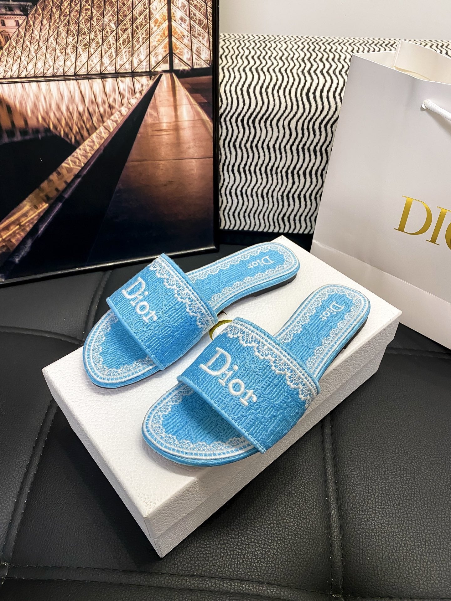 Dior Leather Logo Slides