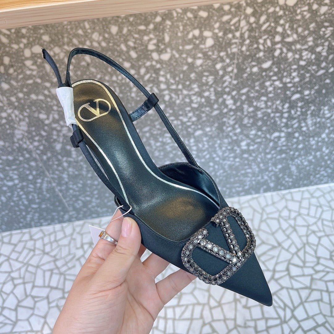 Valentino Lambskin Leather Crystal Heels