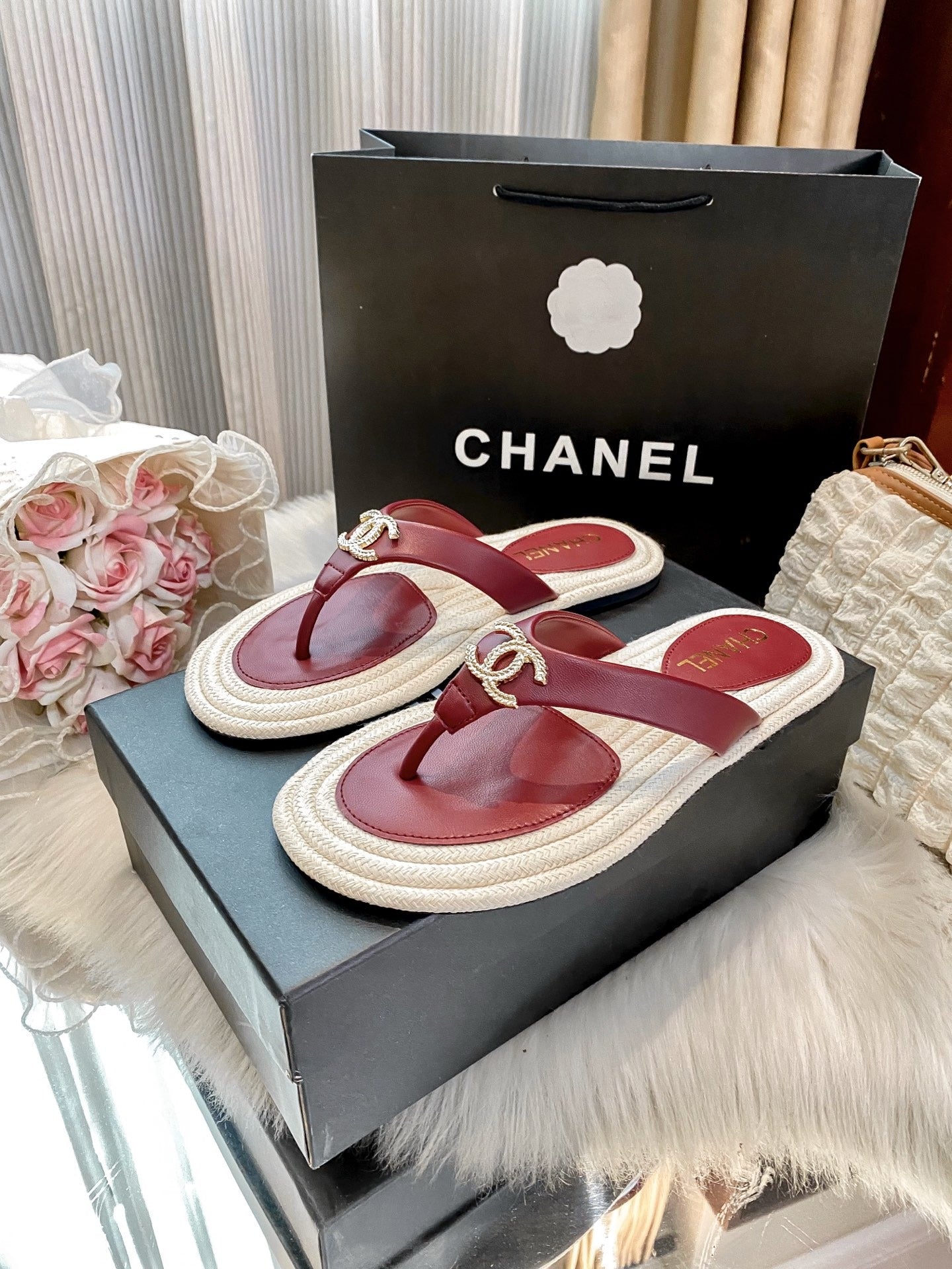 Chanel White Slides