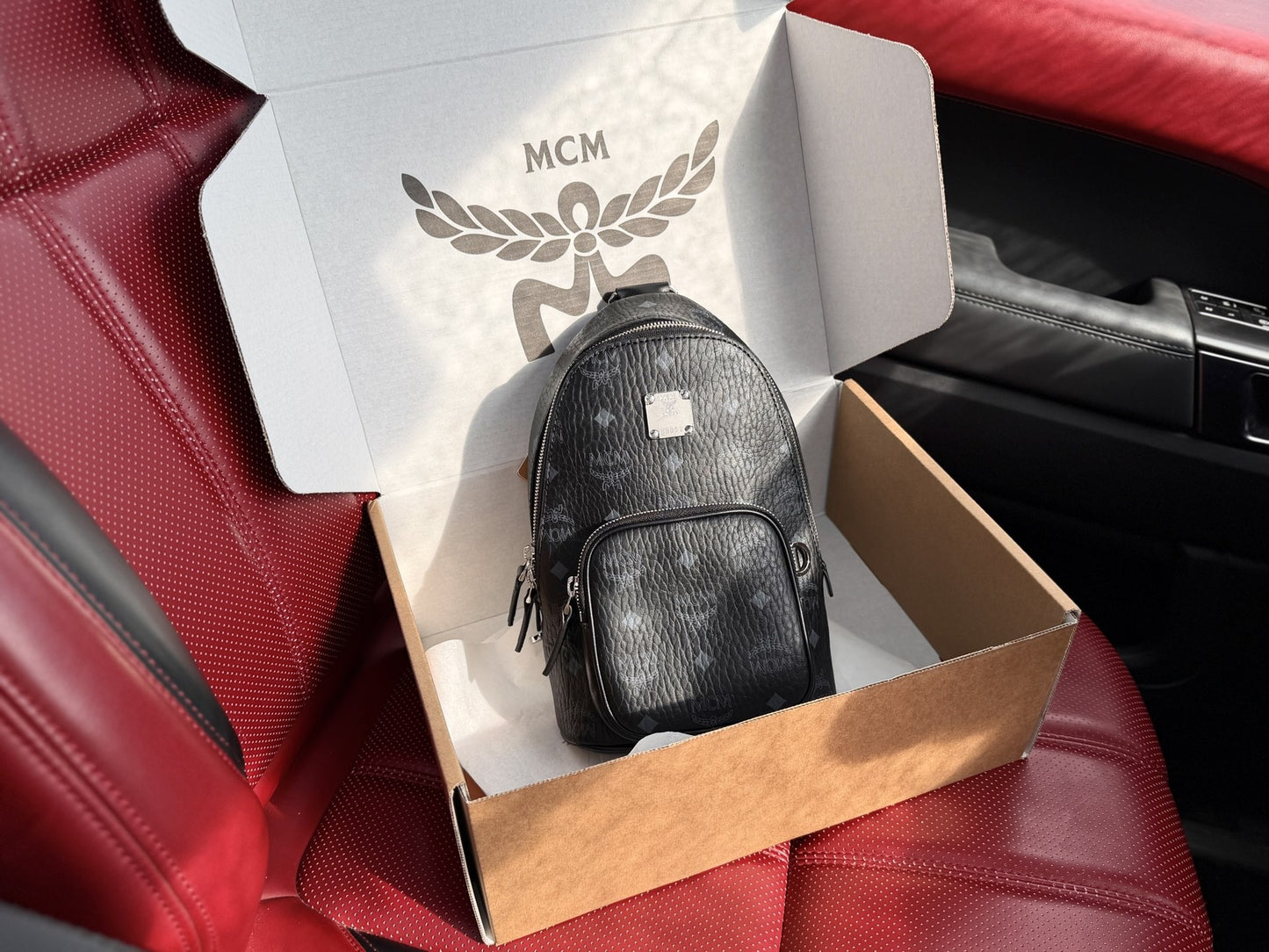 MCM Black Leather Logo Crossbody Bag