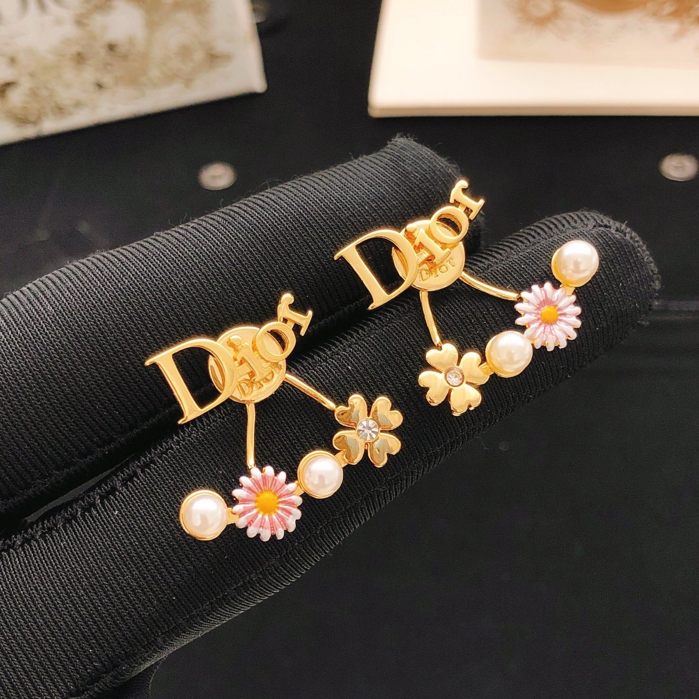 Dior Pink Brass Sunburst Earrings