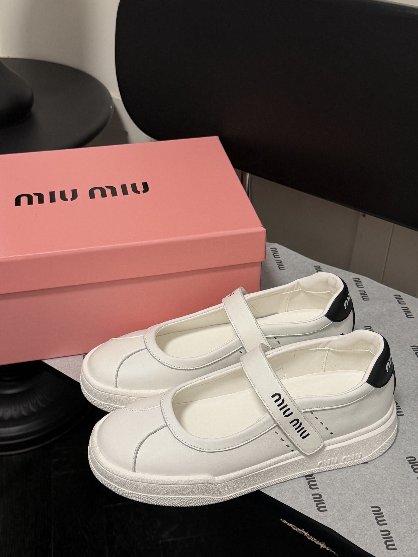 Miu Miu White Leather Logo Sneakers