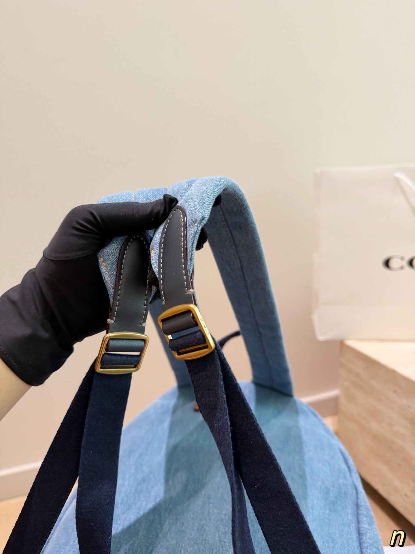 Coach Gray Denim Logo Backpack