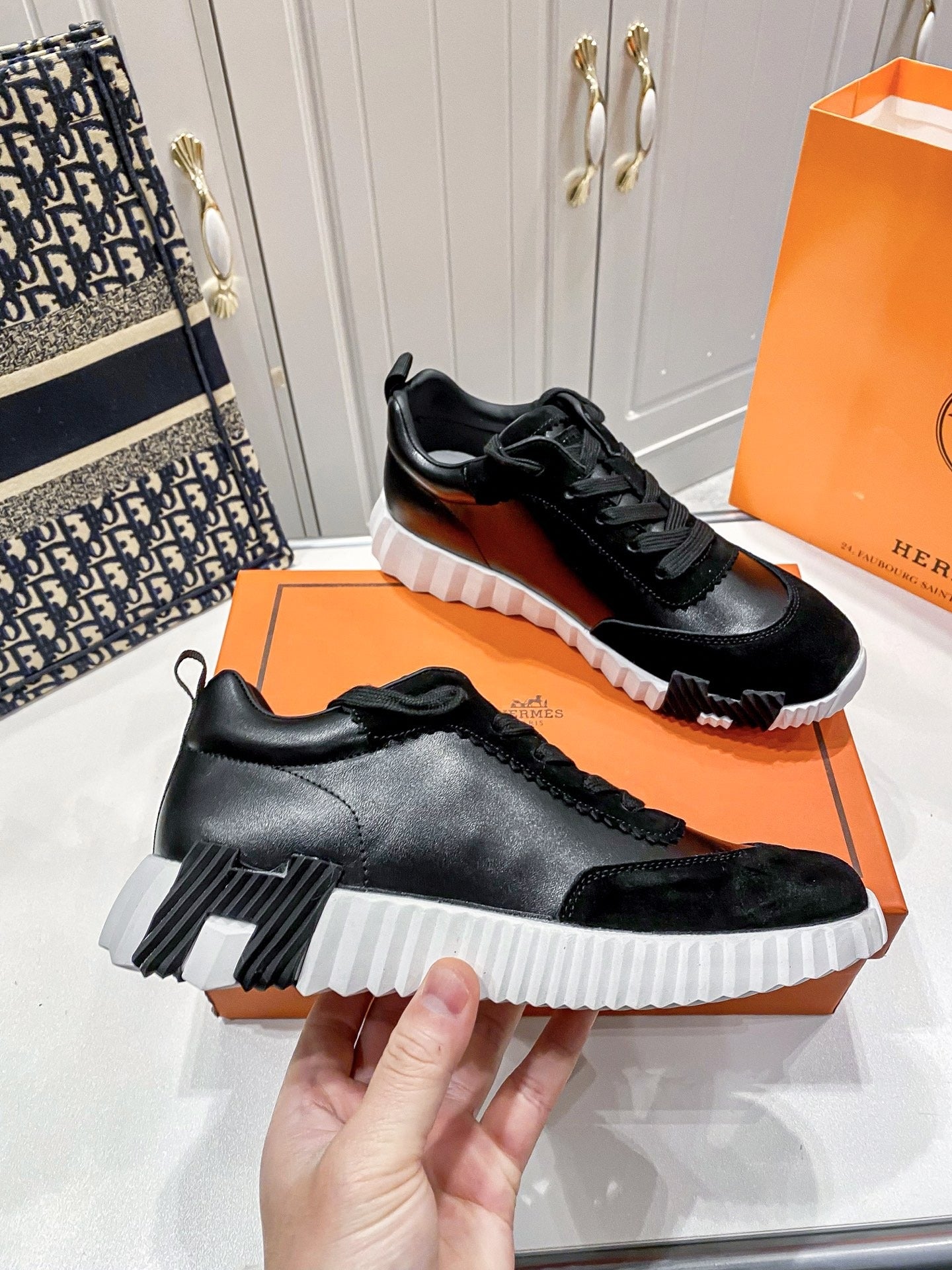 Hermes Lambskin Leather Sneakers