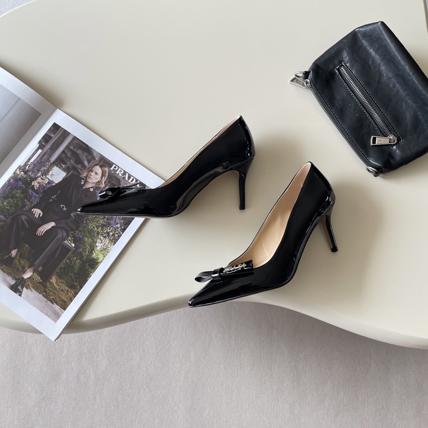 Prada Lambskin Leather Bow Heels