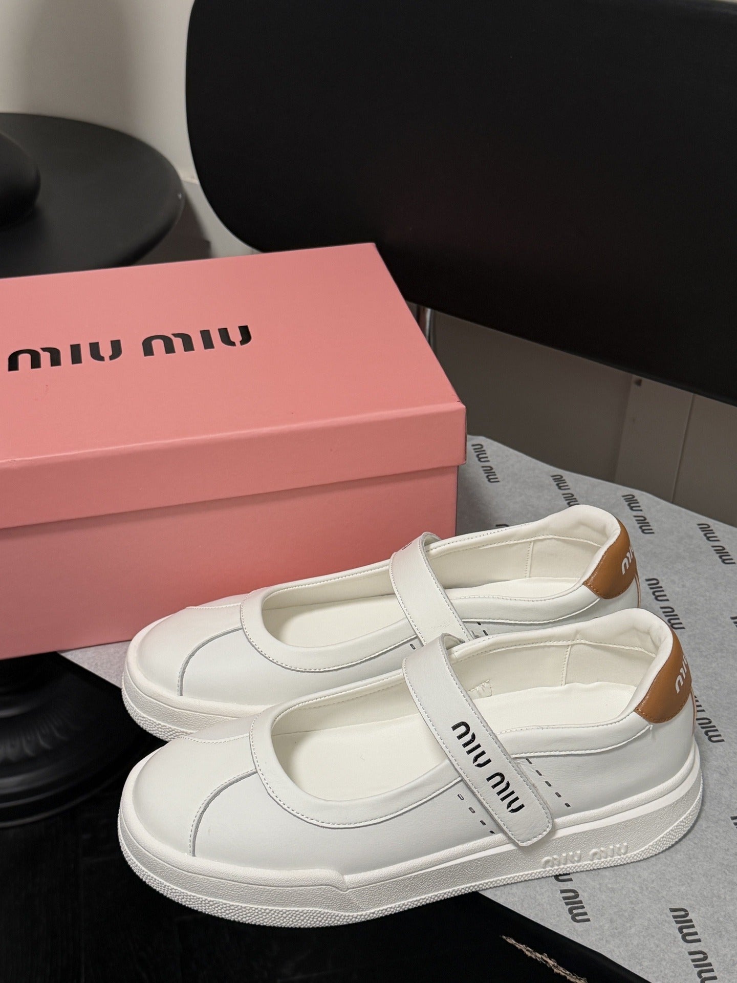 Miu Miu White Leather Logo Sneakers