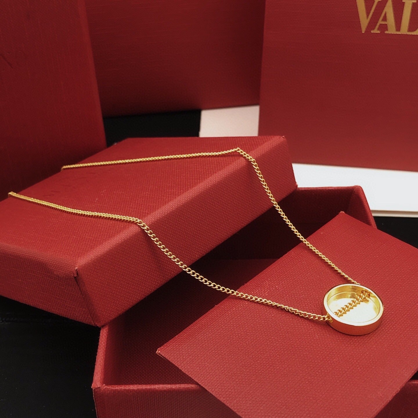 Miu Miu Black Brass Round Necklace