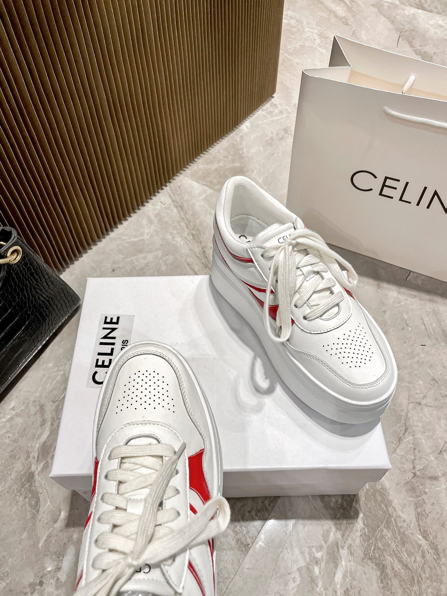 Celine Leather Vintage-Finish Sneakers