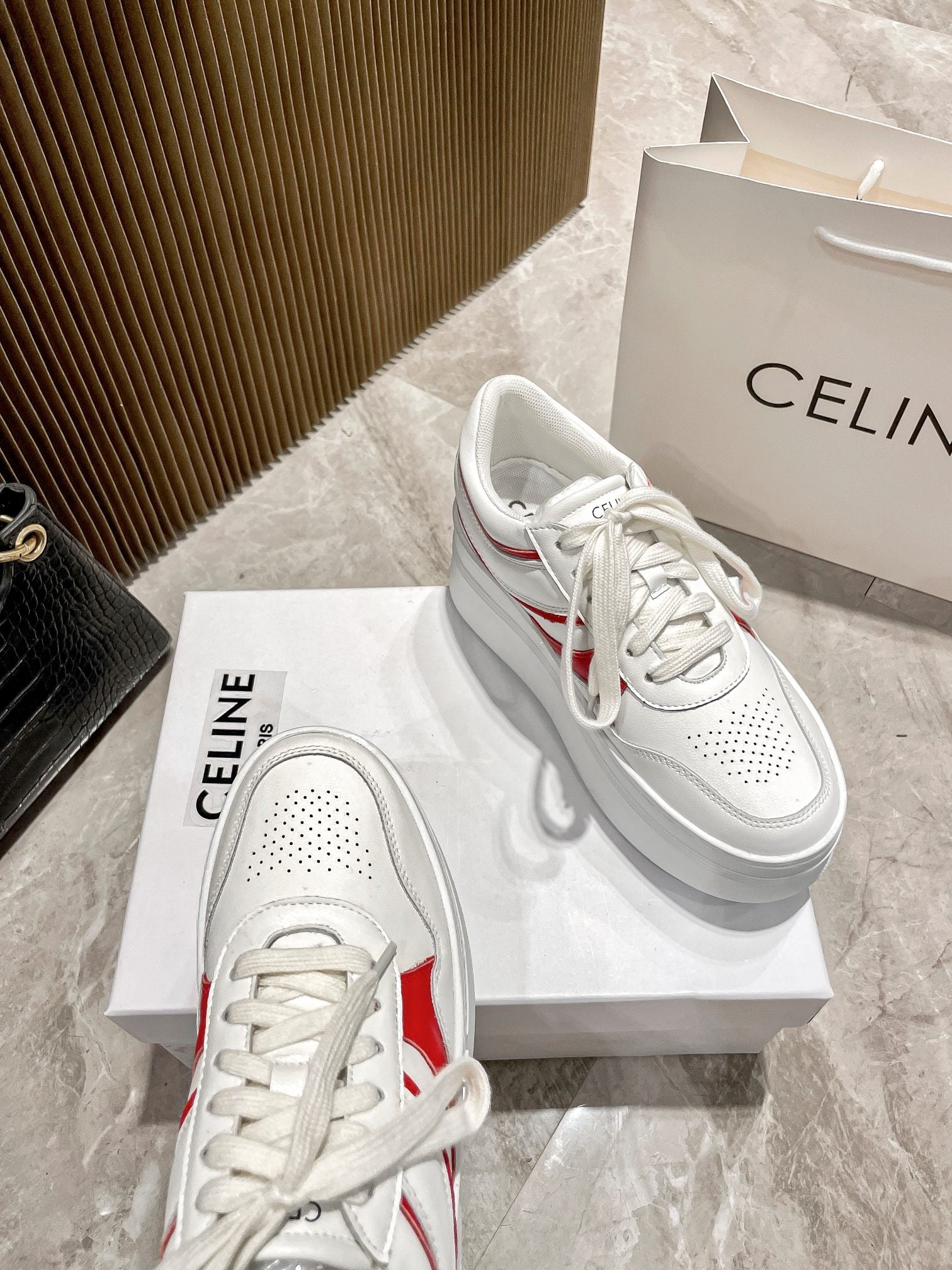 Celine Leather Vintage-Finish Sneakers