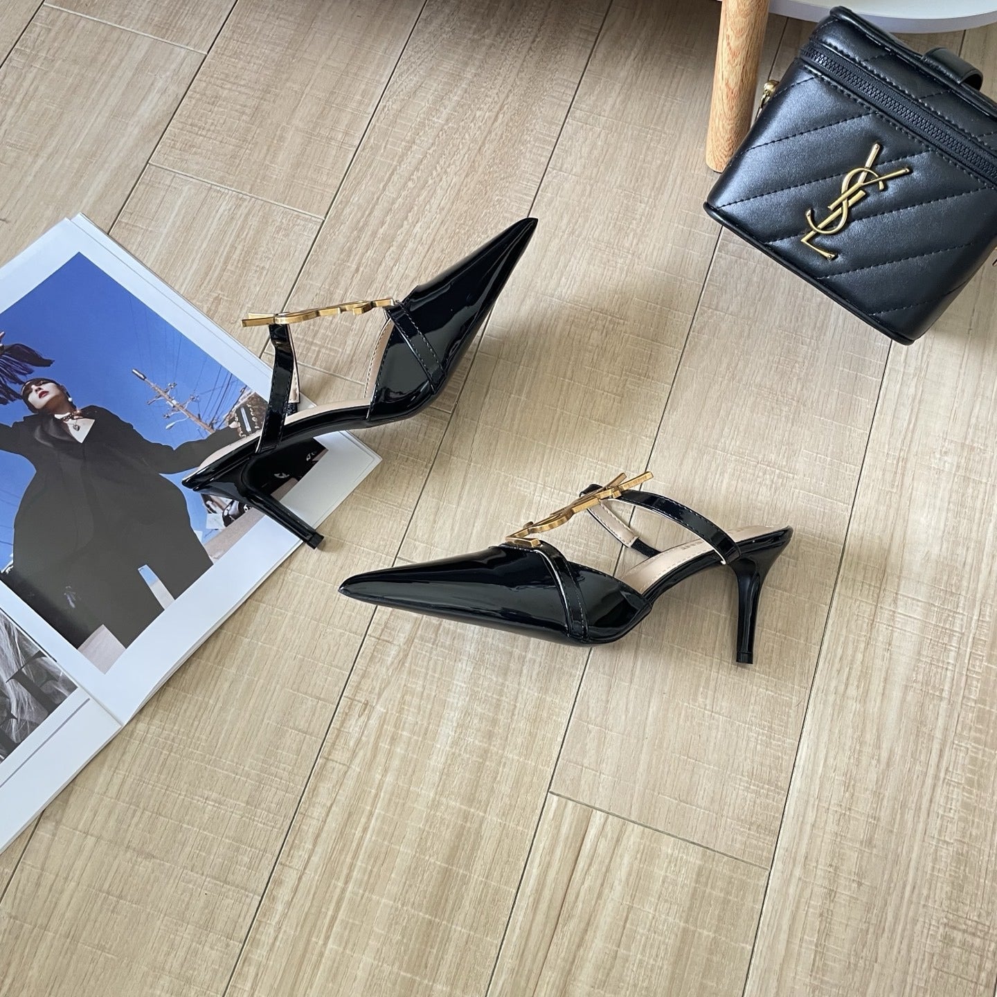 Saint Laurent Lambskin Leather Logo Sandals