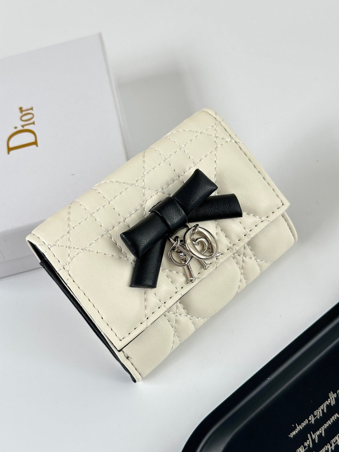 Dior Black Lambskin Leather Lady Dior Wallet