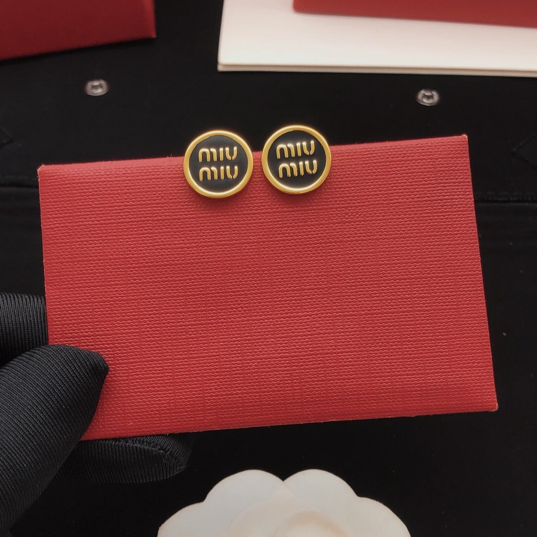 Miu Miu Black Brass Round Earrings