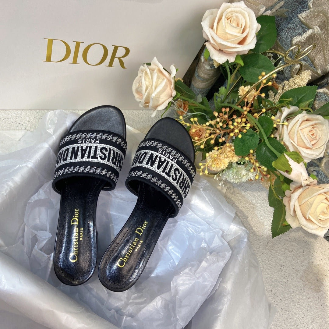 Dior Cotton & Lambskin Leather Crystal Sandals