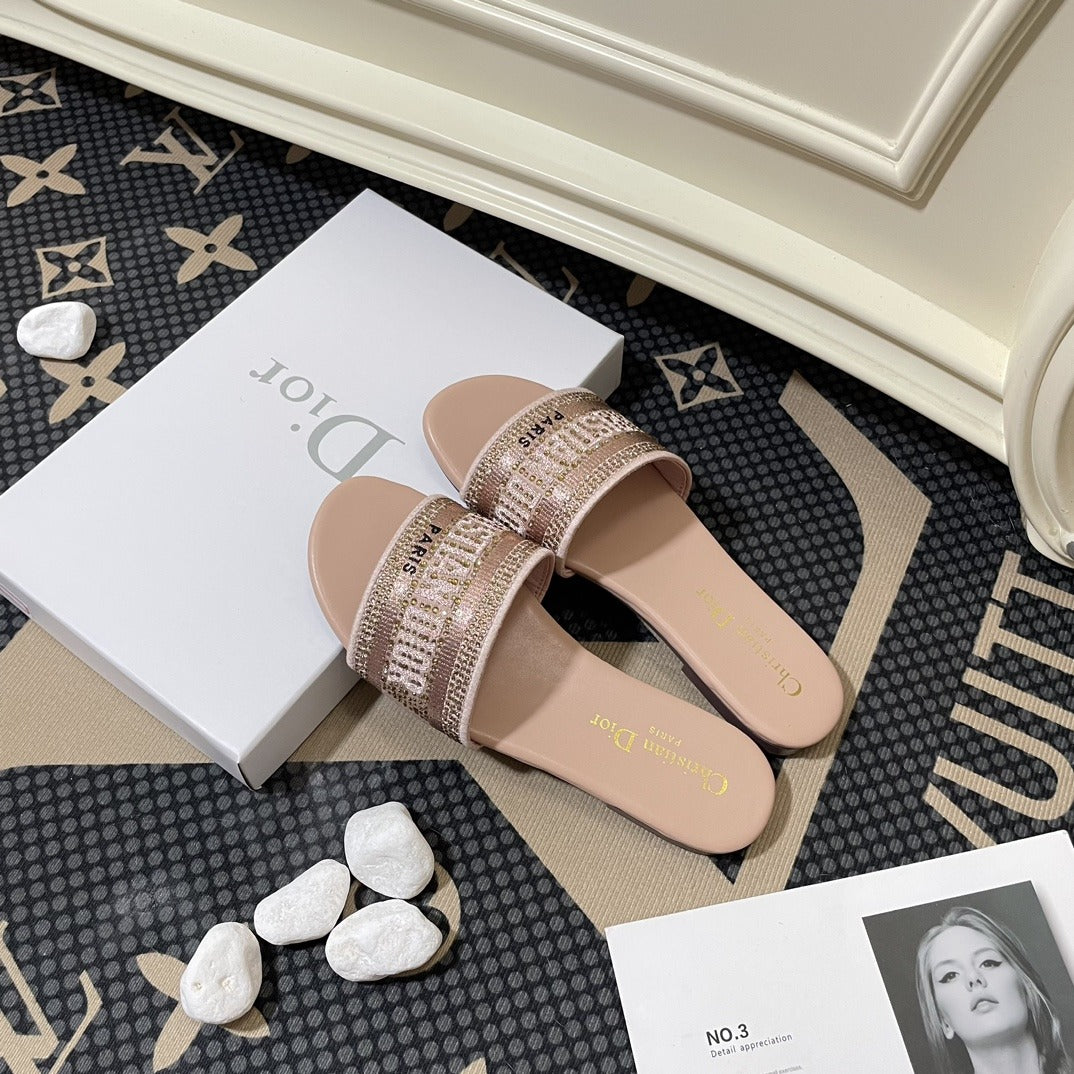 Dior Lambskin Leather Embroidered Slides