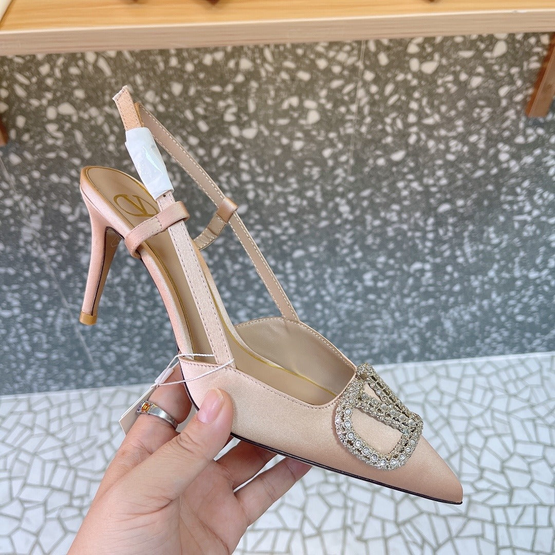 Valentino Lambskin Leather Crystal Heels